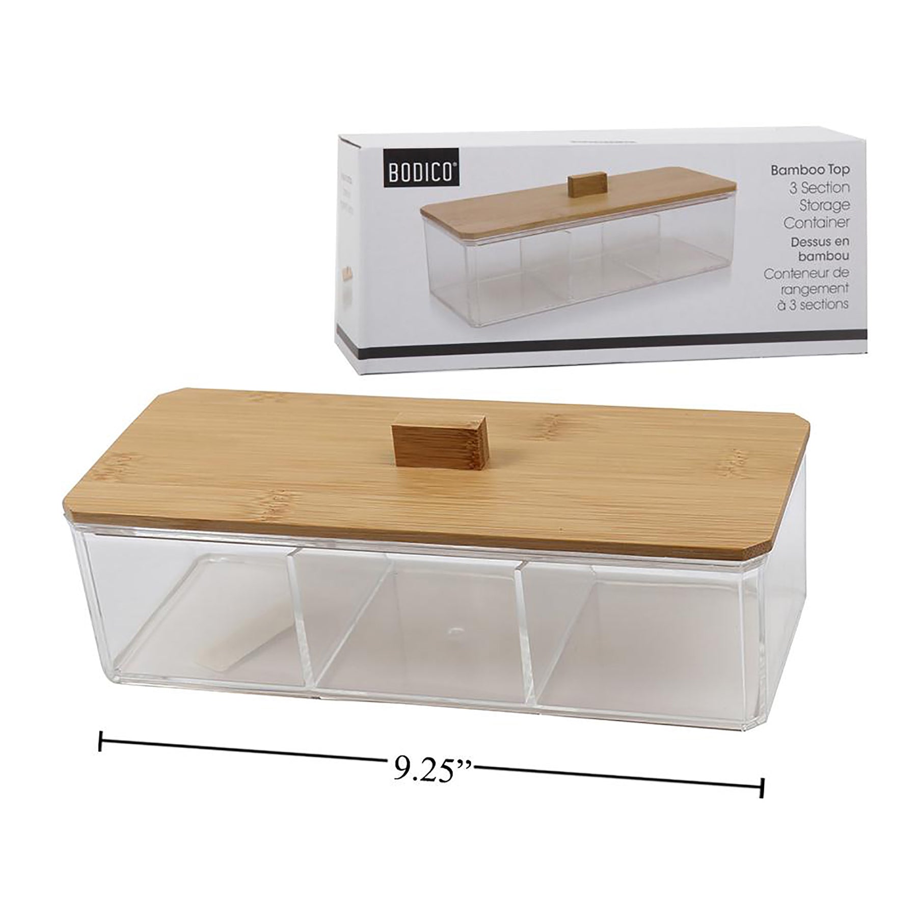 Bodico Container 3 Sections  Acrylic with Bamboo Top 9.3x43.7x3.3in