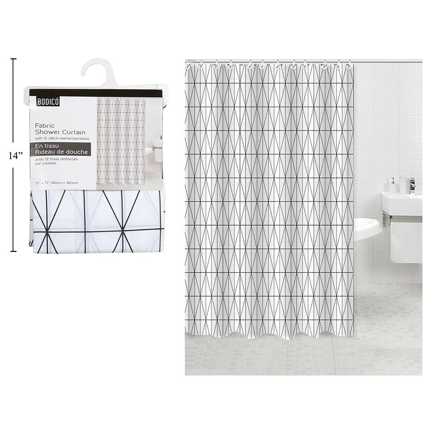 Bodico Shower Curtain Fabric Geometric Design 71x71in