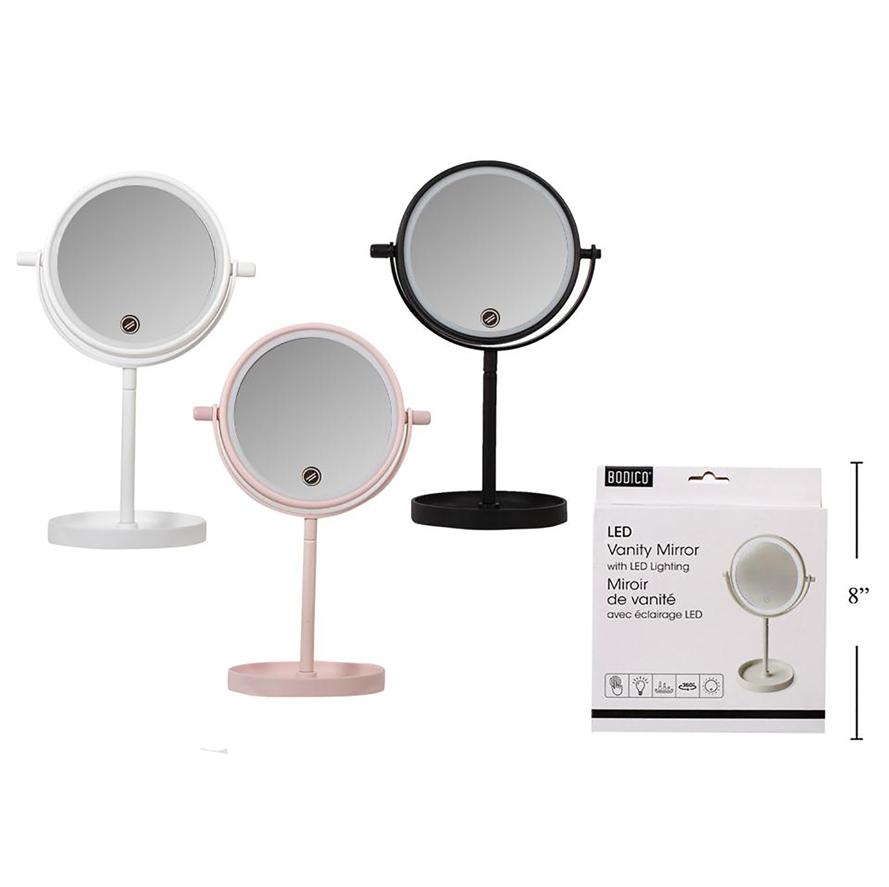 Bodico Mirror Light up with Stand Plastic 6x11x5in