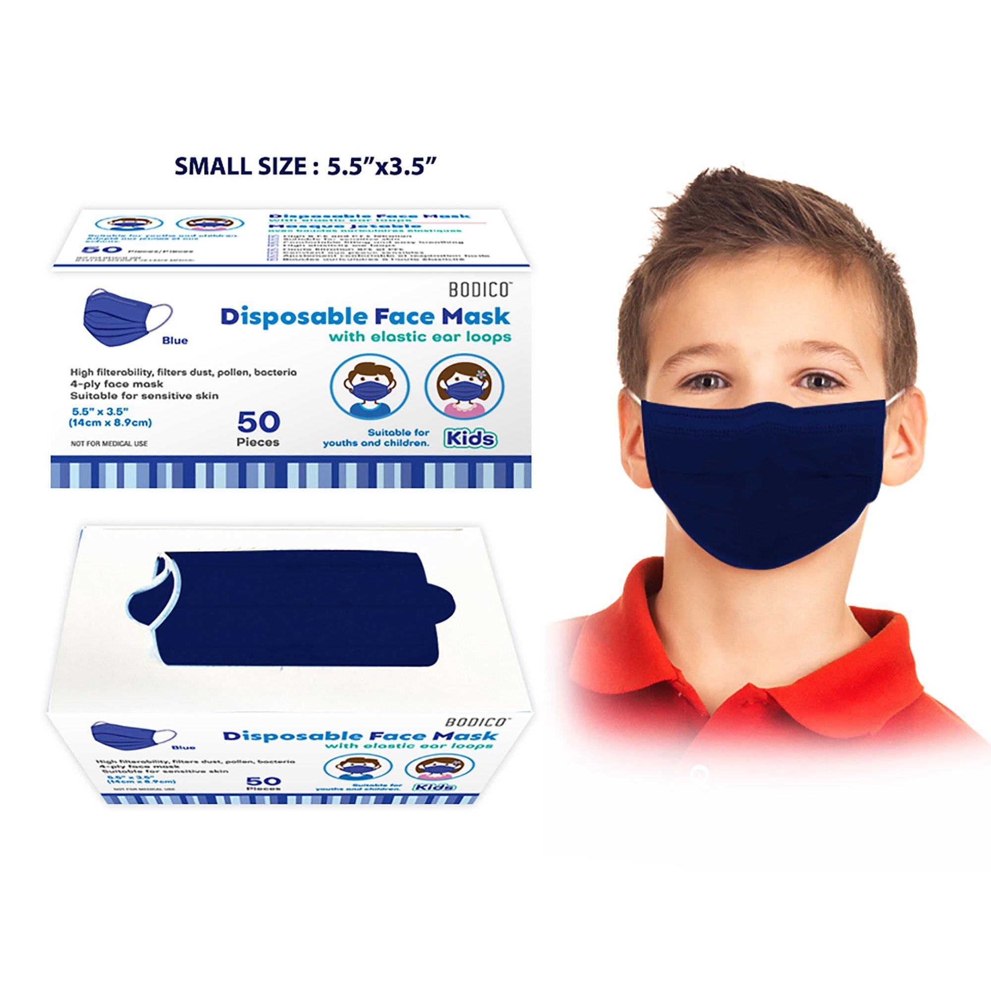 50-Pack 4-Ply Kids Disposable Face Mask - Blue - Children Size 5.5" x 3.5" - Dollar Max Depot