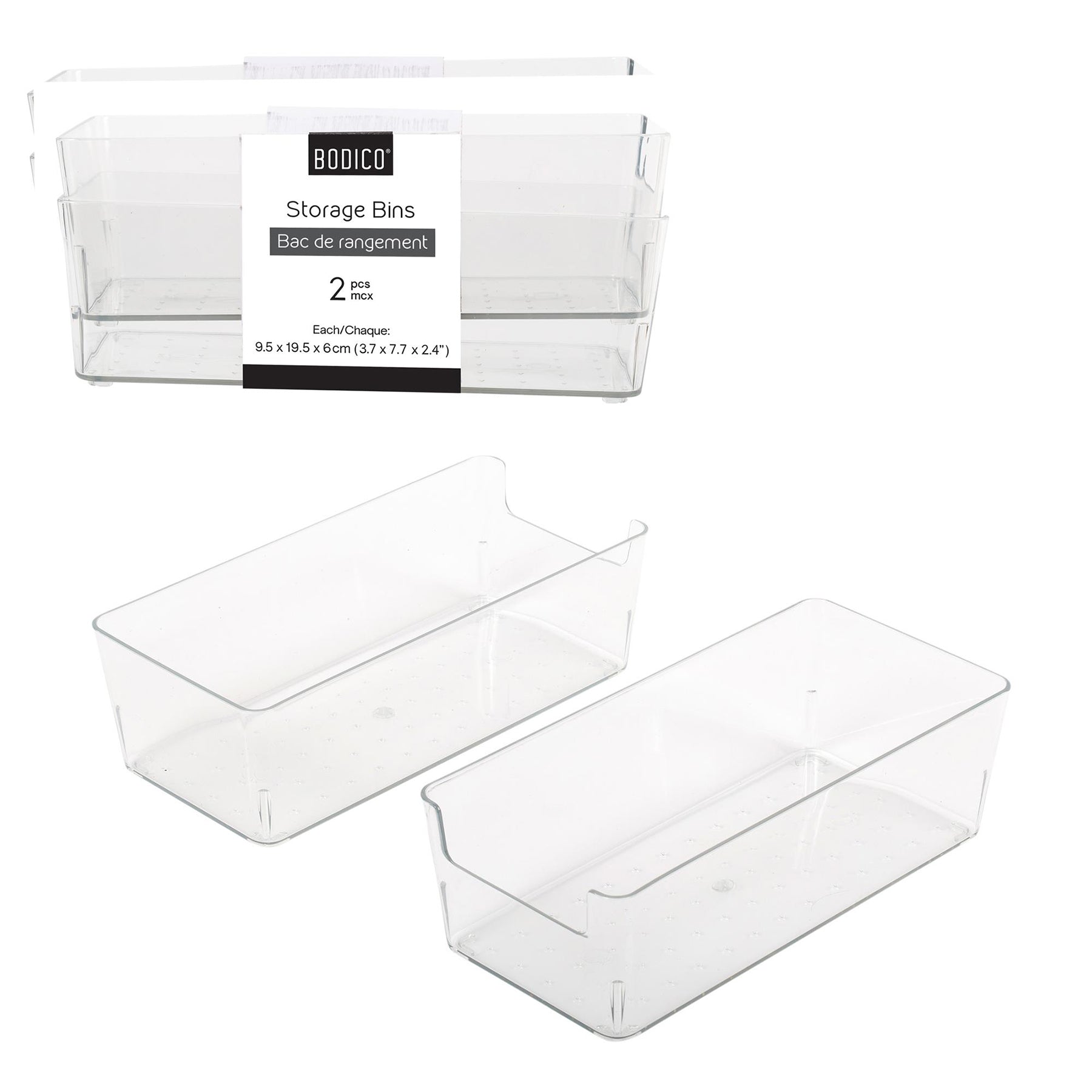 Bodico 2 Storage Bins Clear Acrylic 7.7x3.7x2.4in