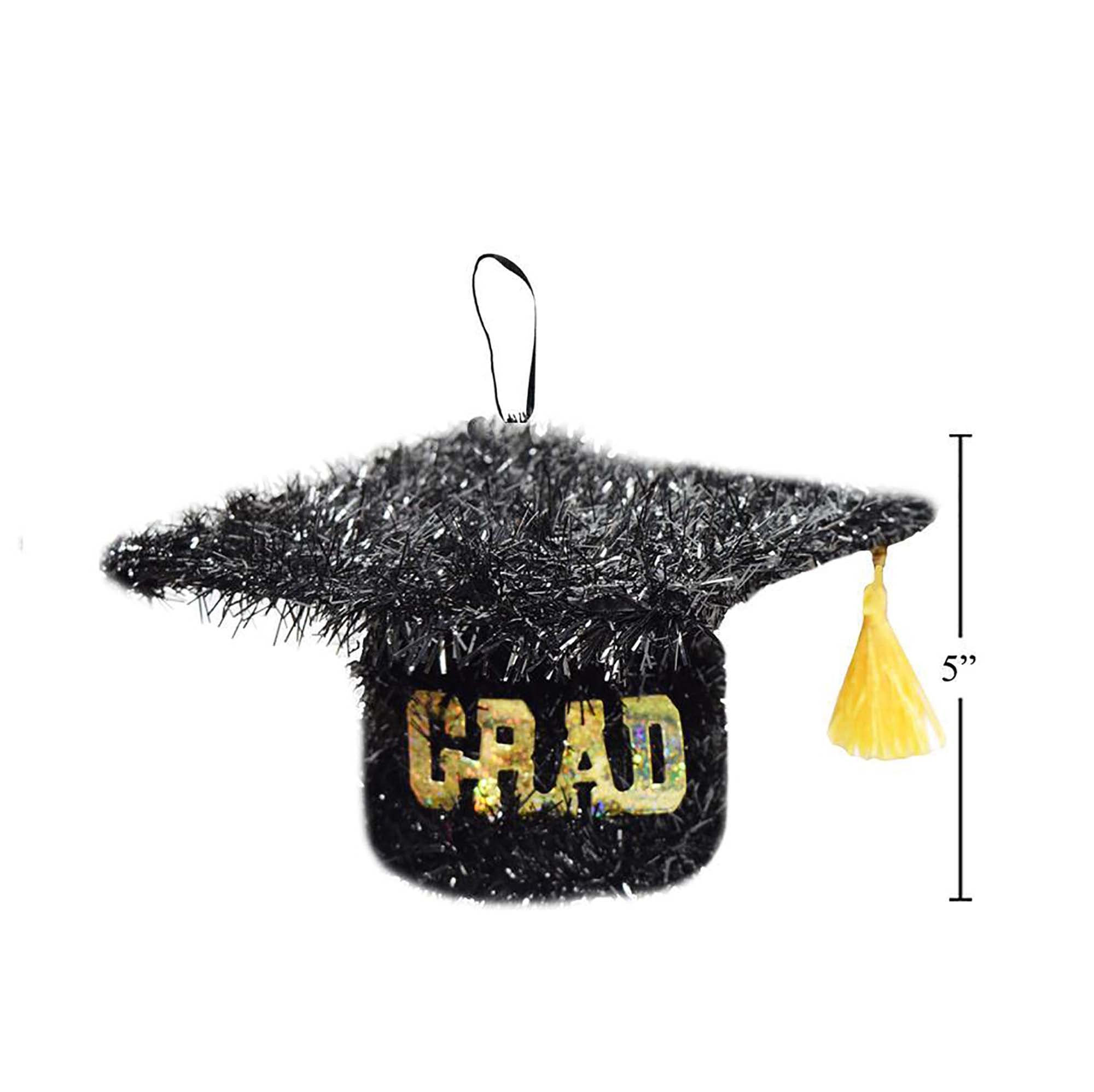 Graduation Black GRAD Tinsel Cap with Tassel 5x5x2.8in