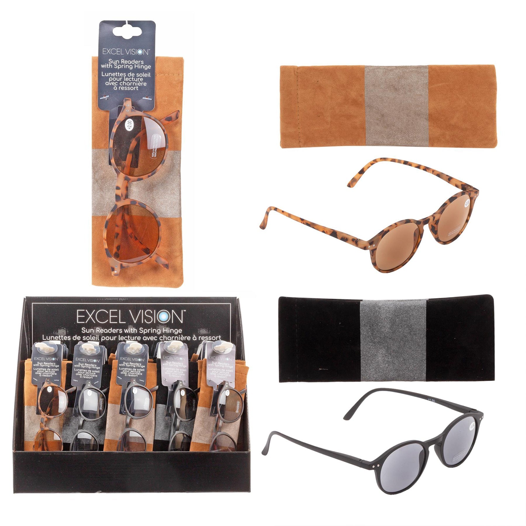 Excel Vision Reading Sunglasses with Spring Hinge and Pouch