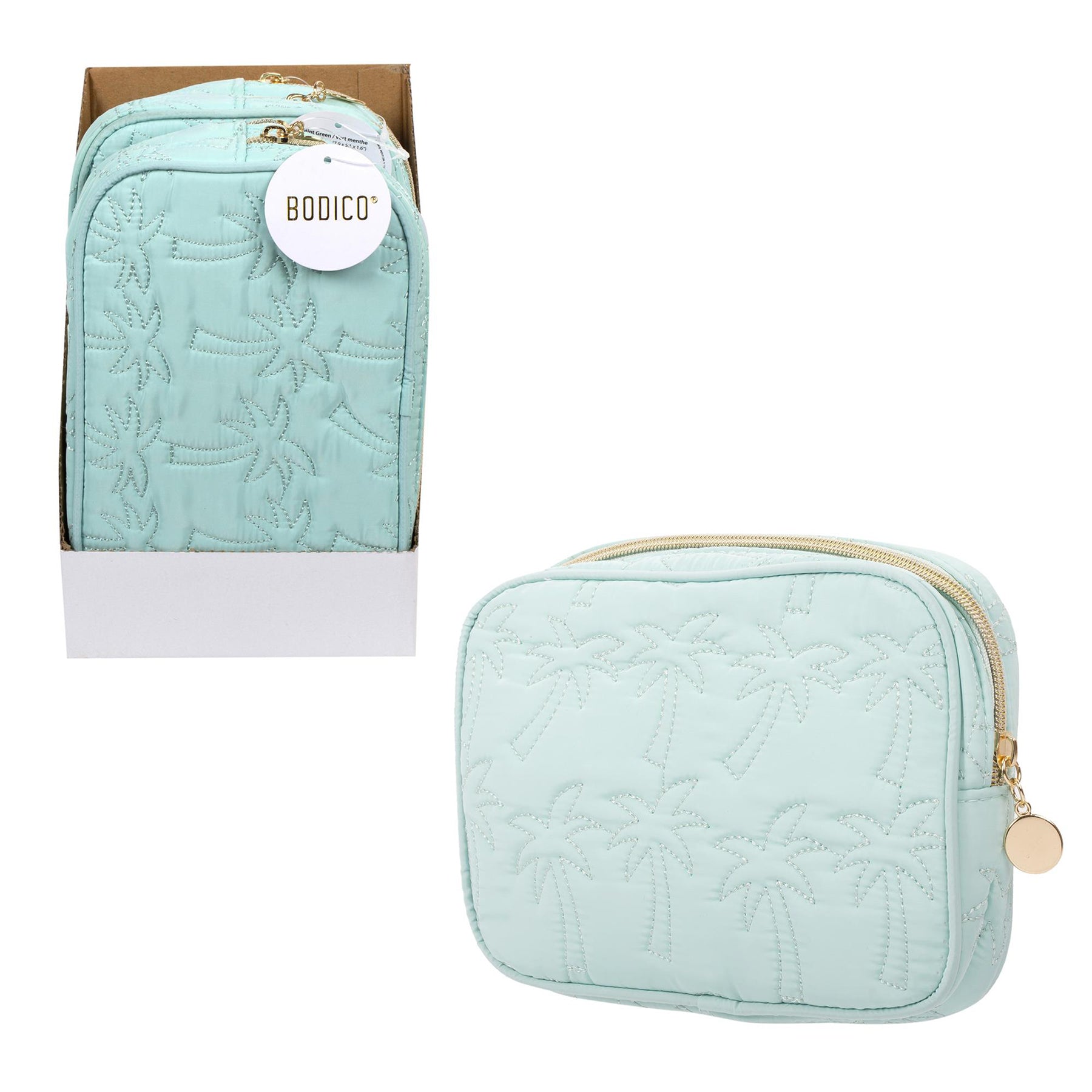 Bodico Cosmetic Bag Mint Green Palm Tree 7.8x1.6x5.1in