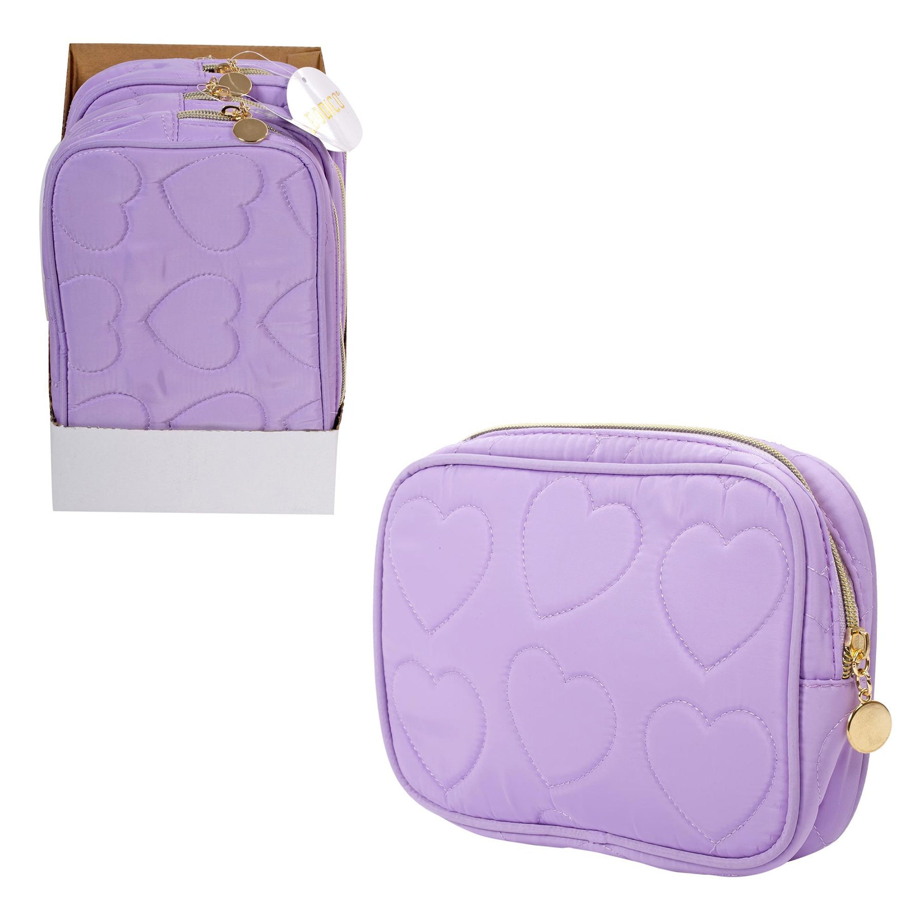 Bodico Cosmetic Bag Lilac Purple Hearts 7.8x1.6x5.1in
