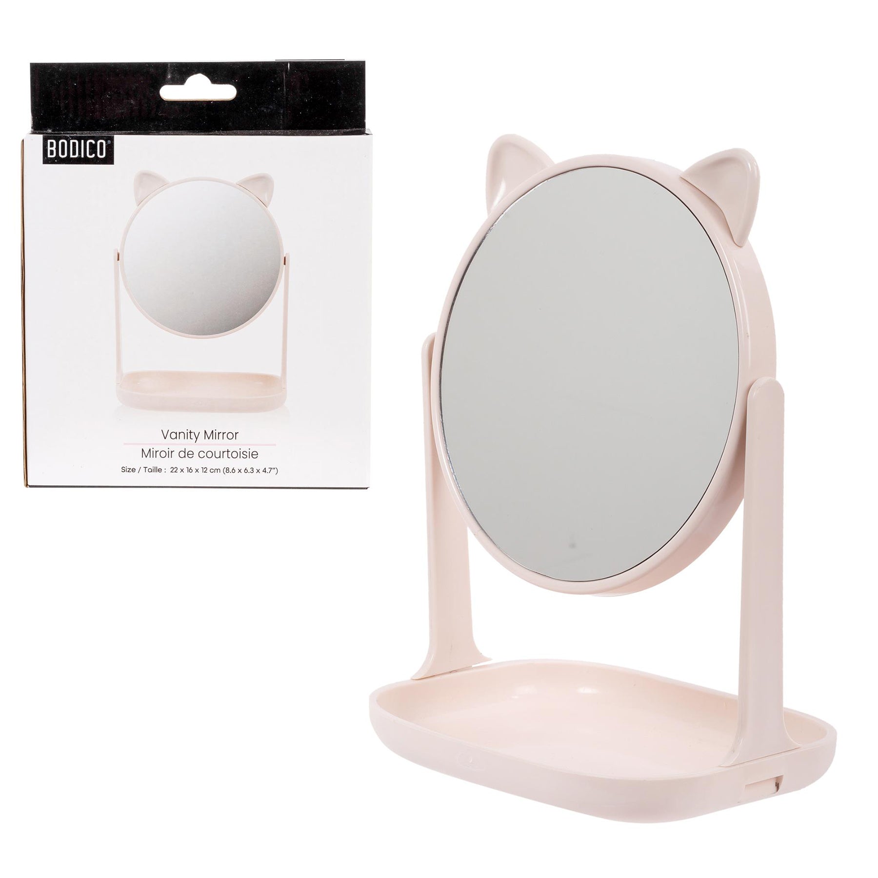 Bodico Vanity Mirror Kitty with Tray Pink 8.6x6.3x4.7in