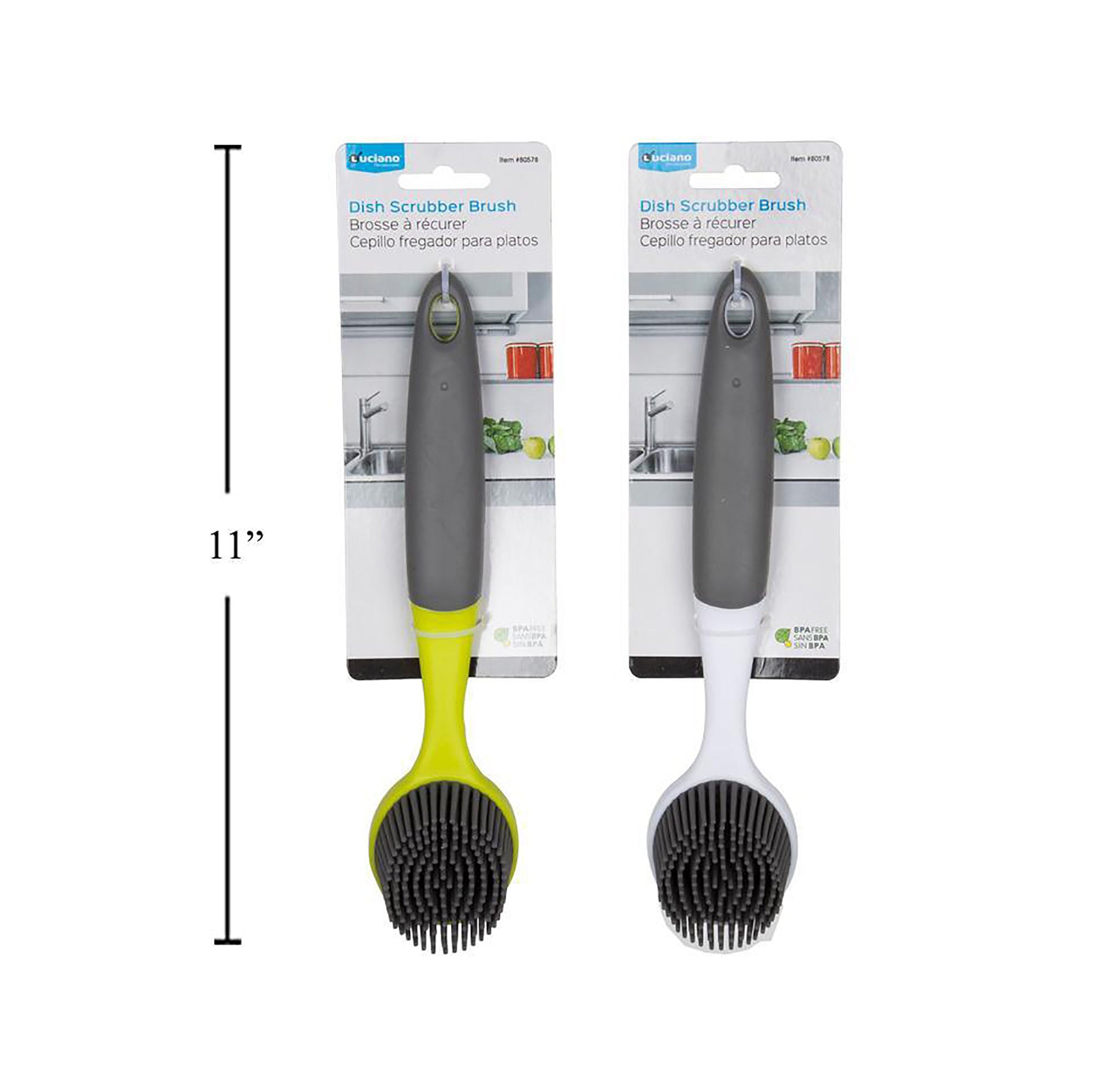 Luciano Scrubber Brush Plastic Handle Silicone Bristles 9.4x2in