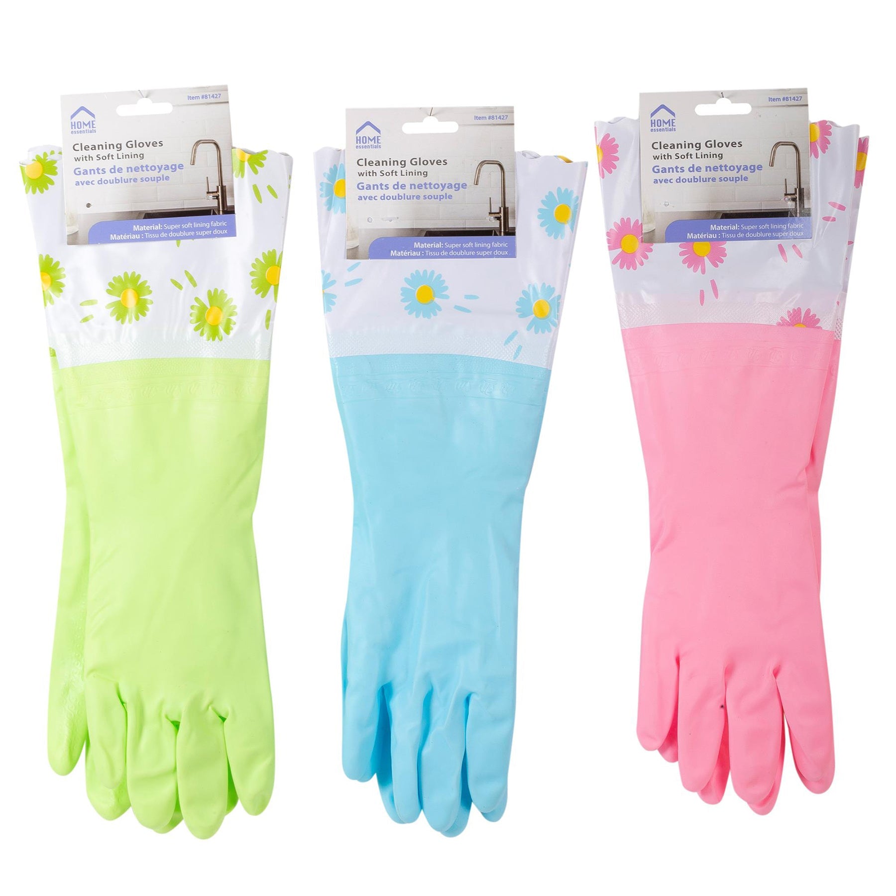 Home Essentials 1 Pair Deluxe Cleaning Gloves with Cuff and Lining 15.5in