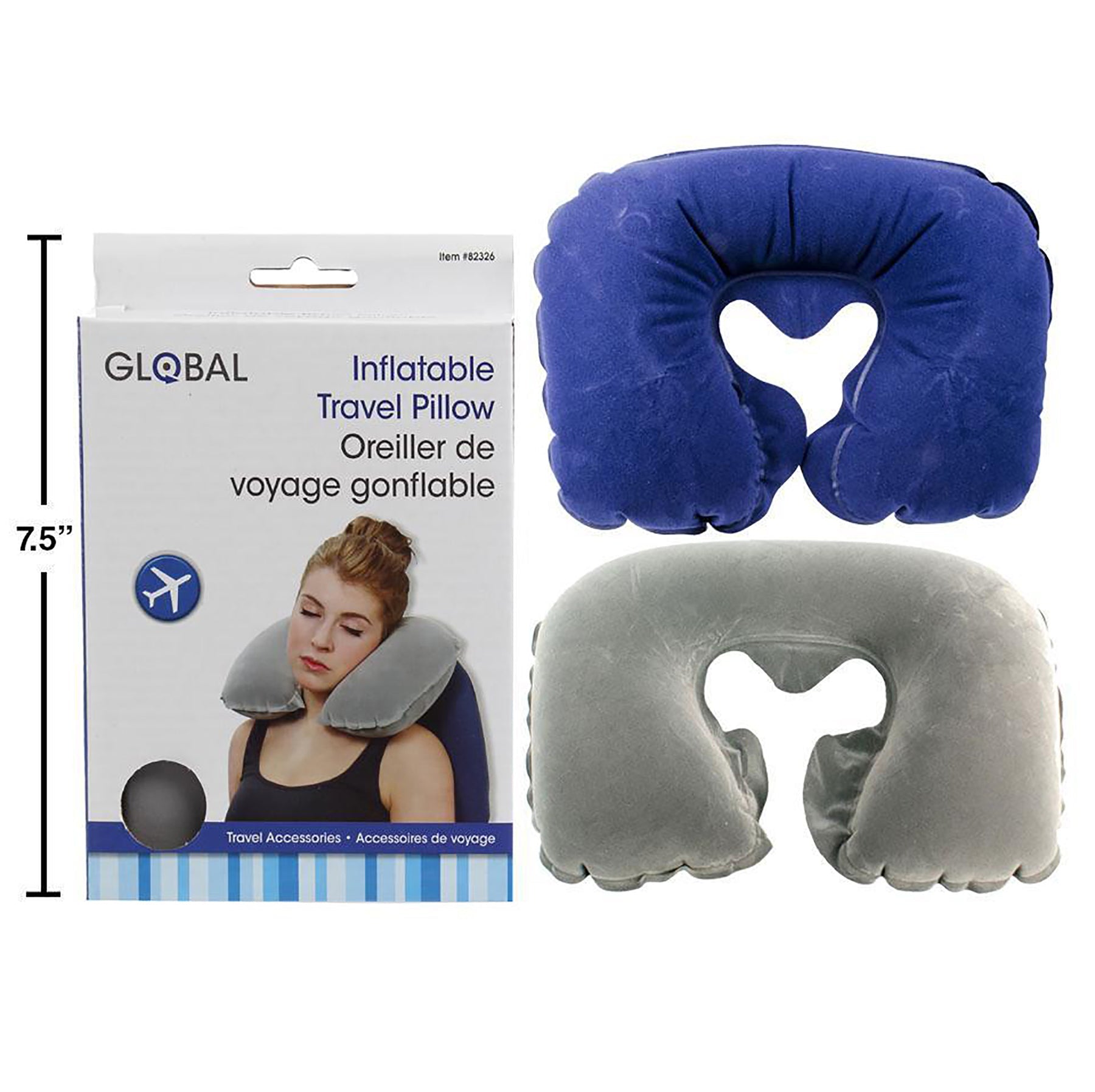 Global Travel Flocked Pillow Inflatable 18x11in