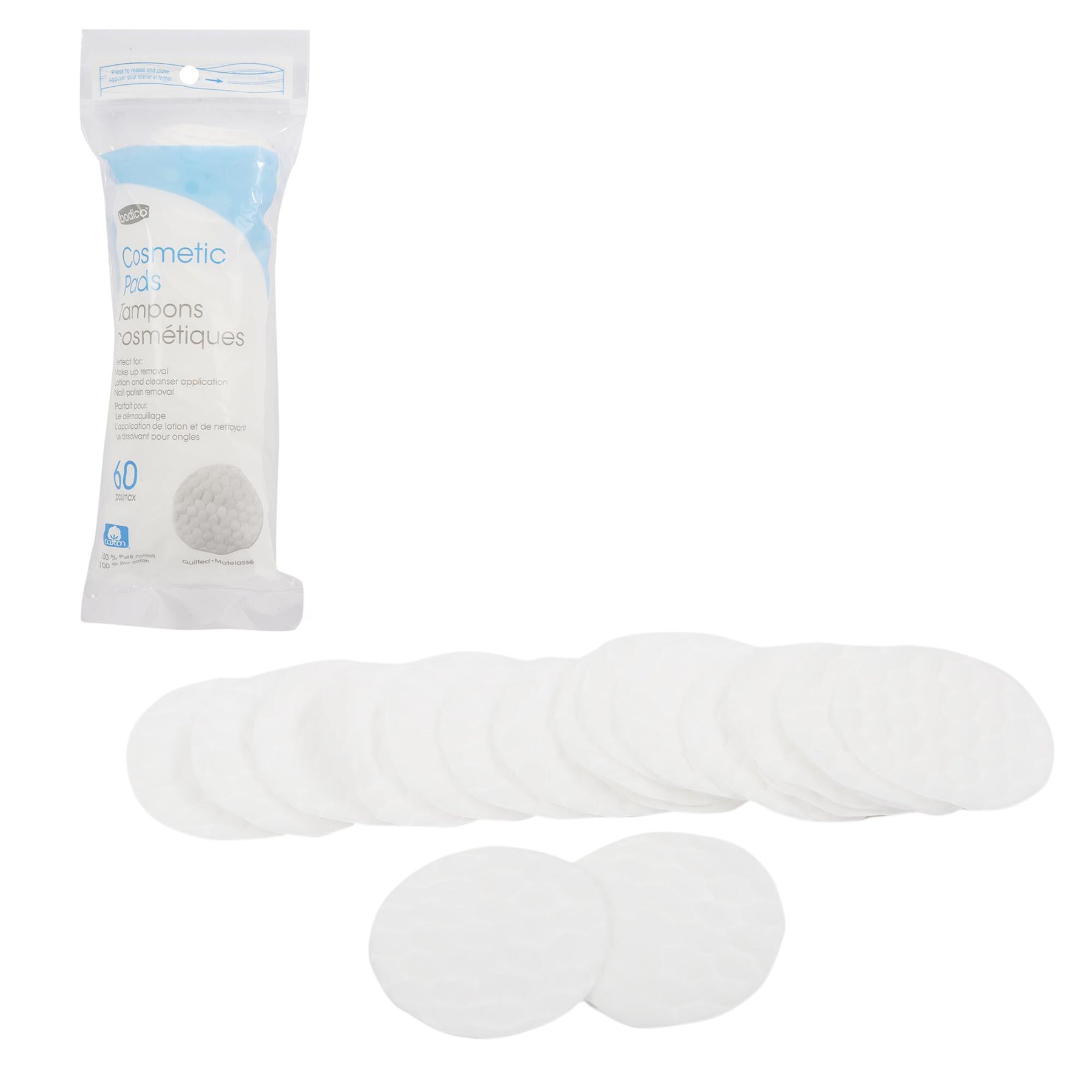 Bodico 60 Cosmetic Pads 100% Cotton Quilted 2in dia.