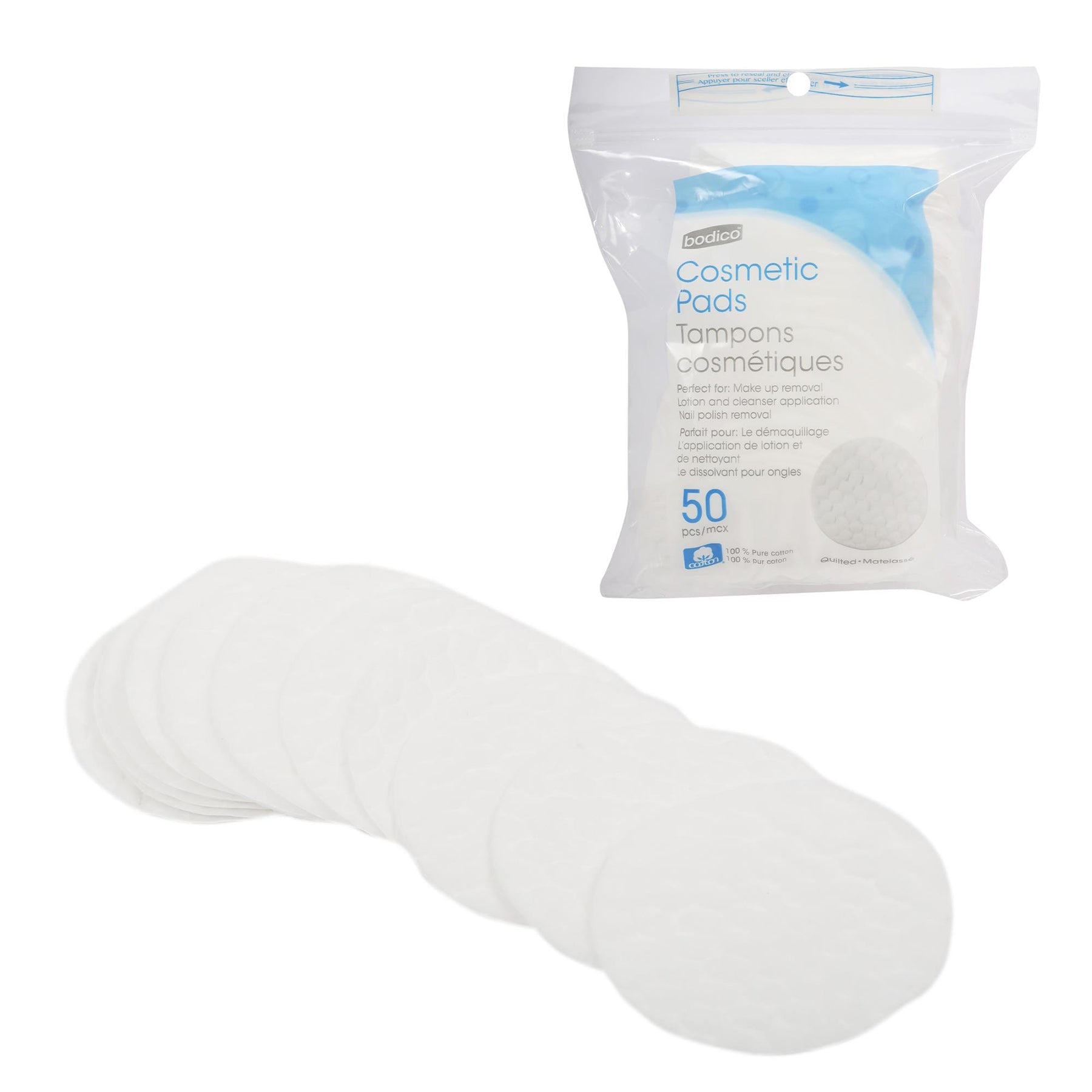 Bodico 50 Cosmetic Pads 100% Cotton Quilted 3in dia.