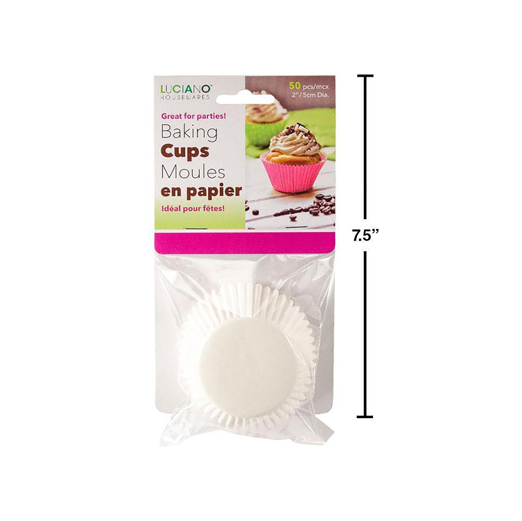 Luciano 50 Paper Baking Cups  White 2in