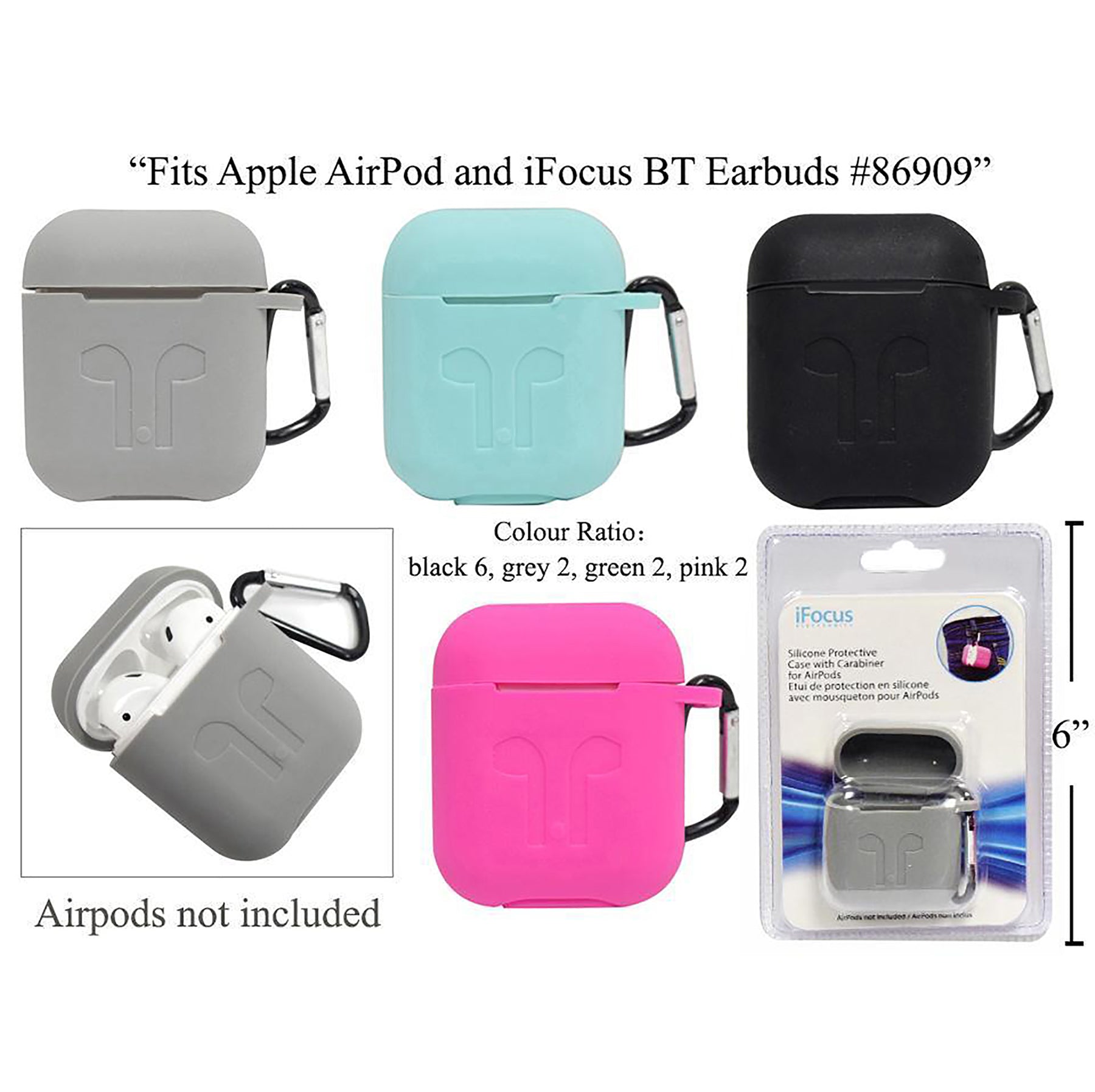 iFocus Case for Airpods Charging Station Silicone 2x2.25in