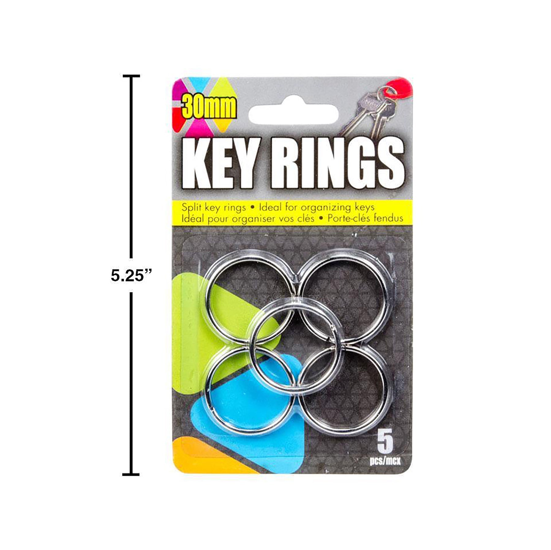 5 Metal Key Rings 1.18in