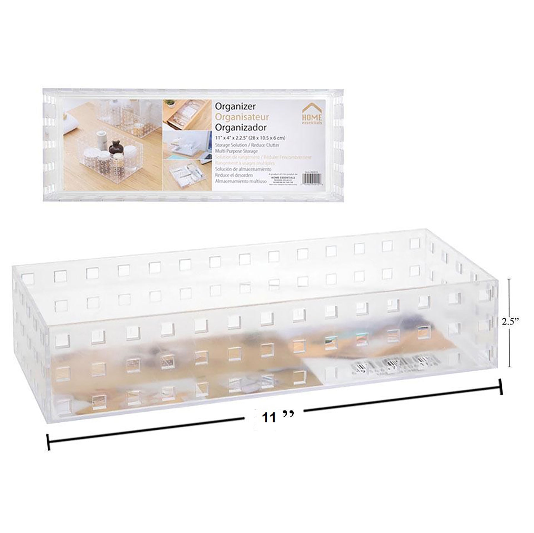Home Essentials Organize Basket Rectangular Frosted Plastic 11x4.1x2.5in