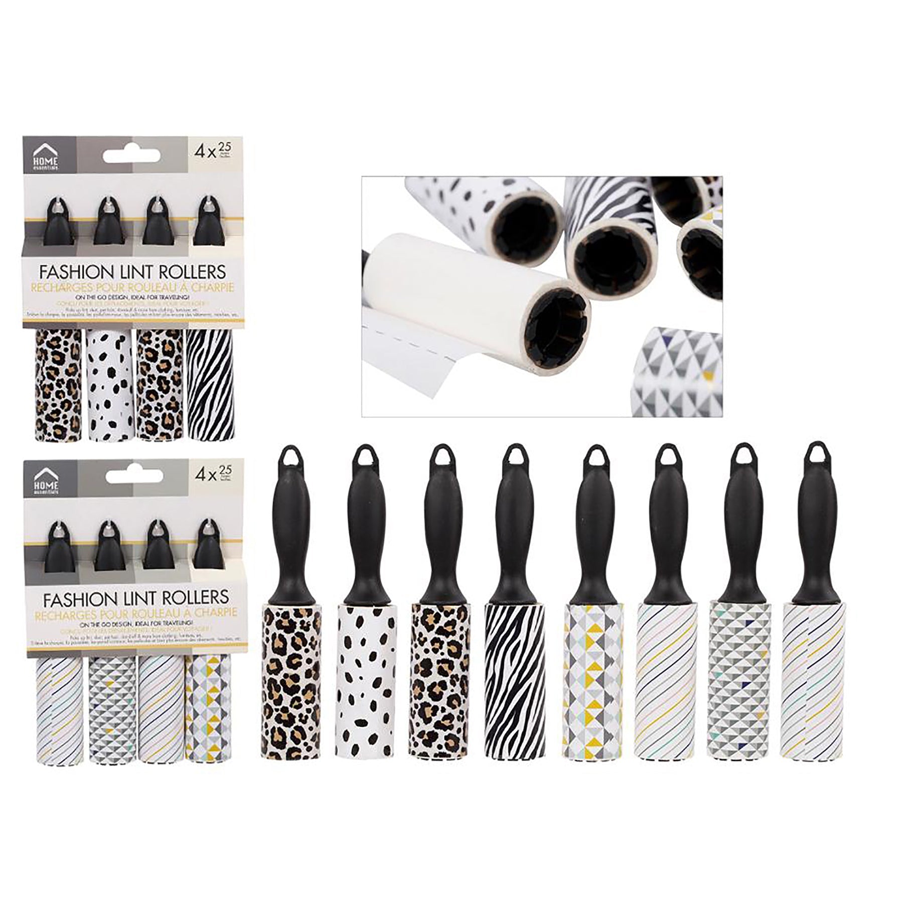 Home Essentials 4 Fashion Lint Rollers 25 Layers each 6in