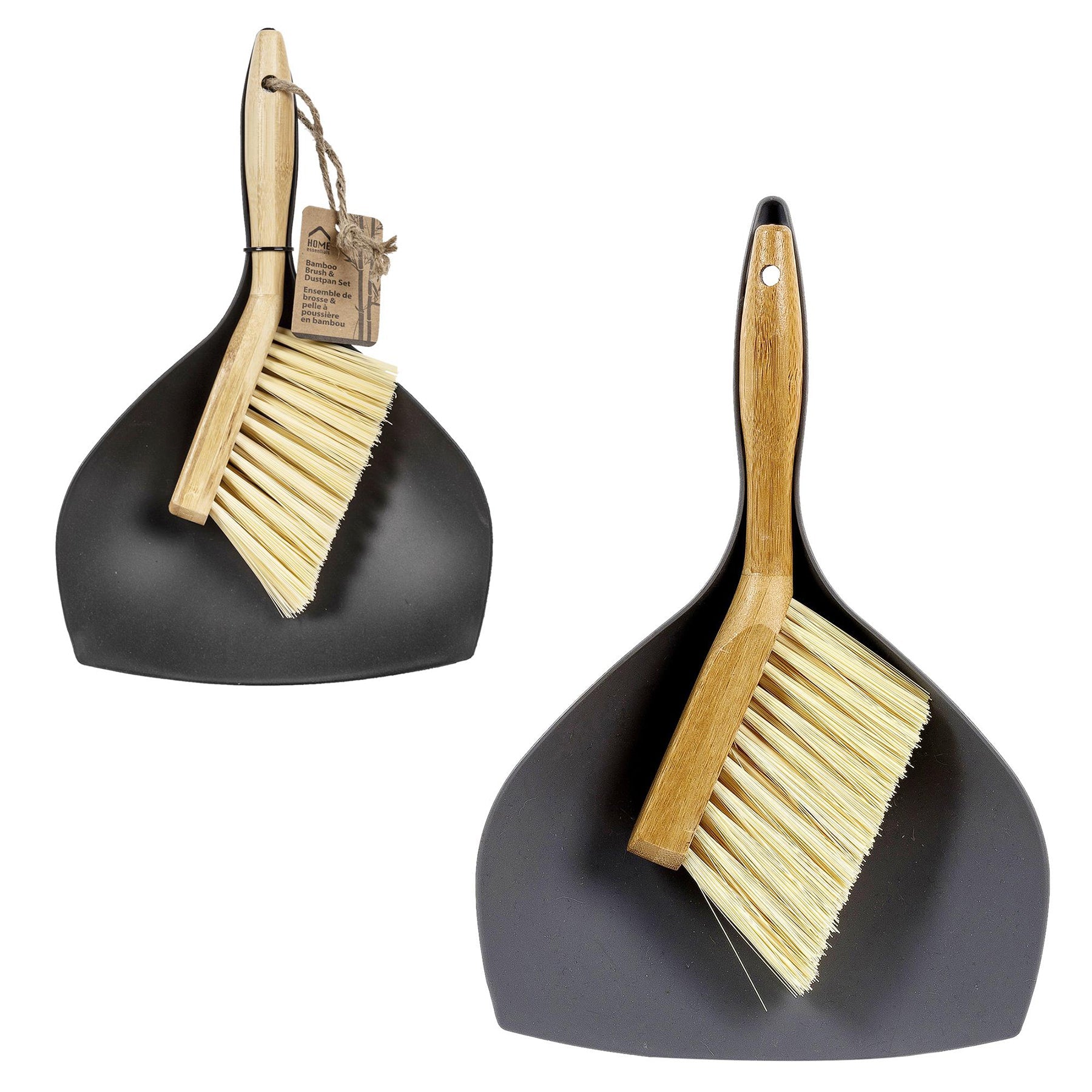 Home Essentials Dustpan and Brush Set Matte Black with Bamboo Handle 11.4x7.5in