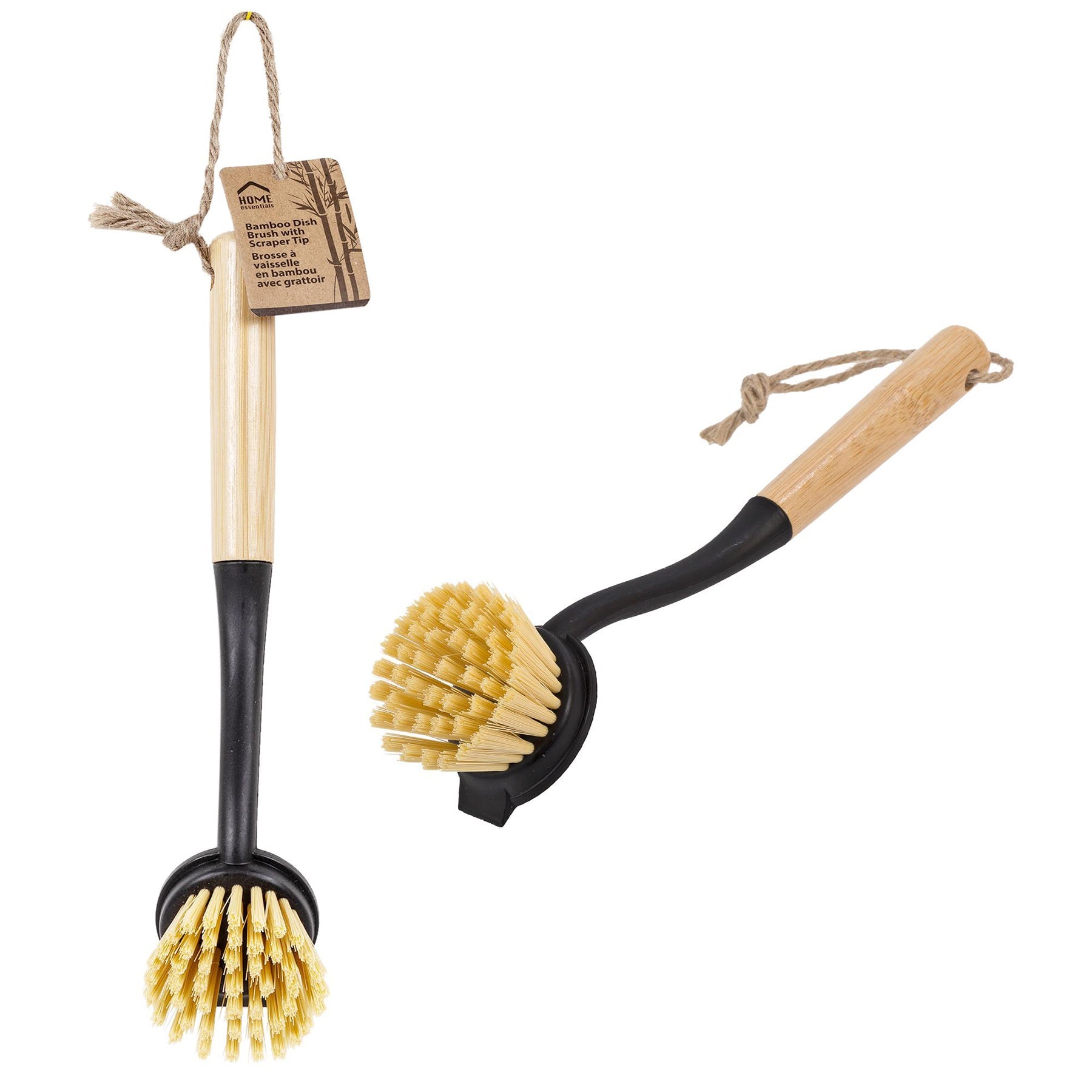 Home Essentials Dish Brush Matte Black with Bamboo Handle 10in