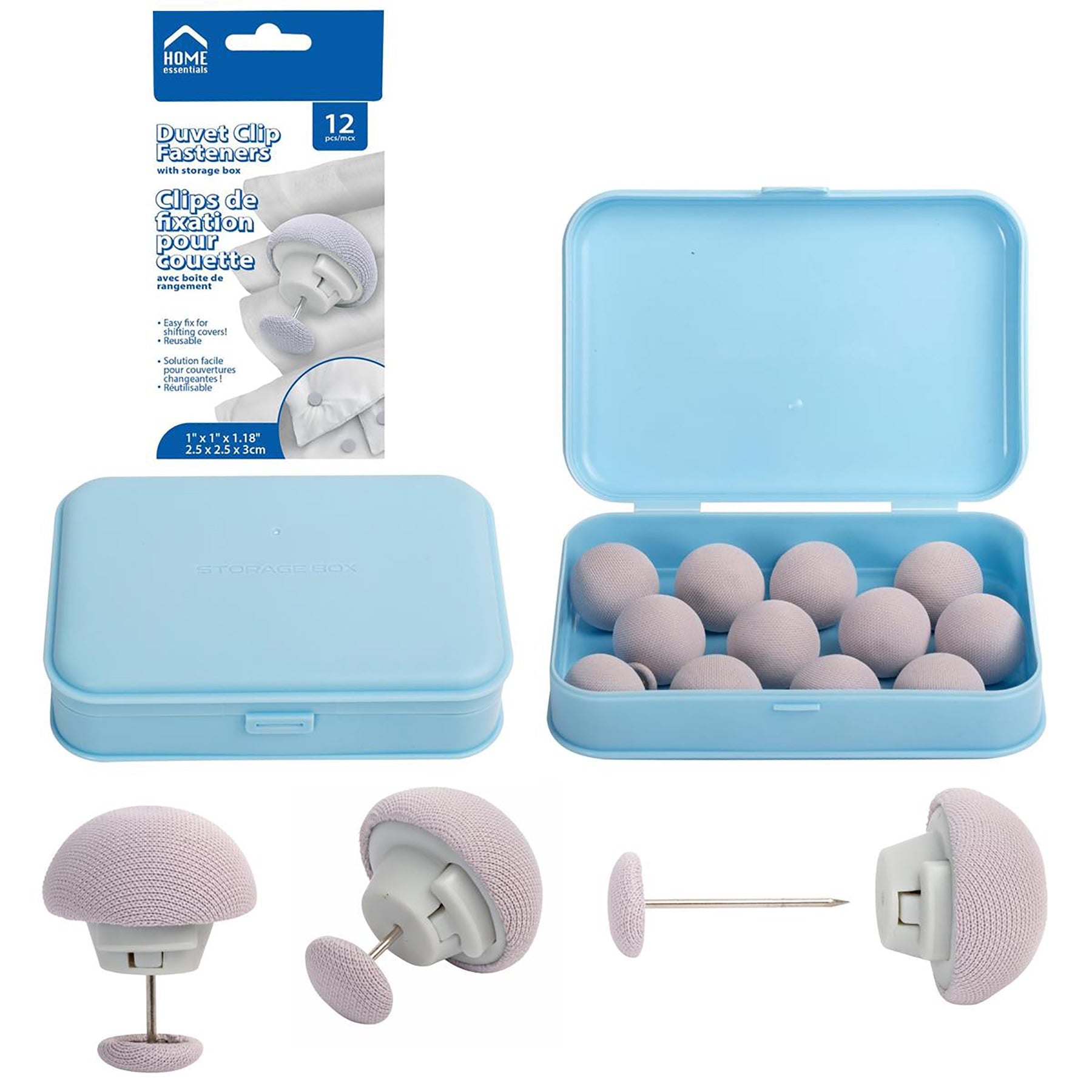Home Essentials 12 Duvet Clip Fasteners with Plastic Box 1x1x1.18in