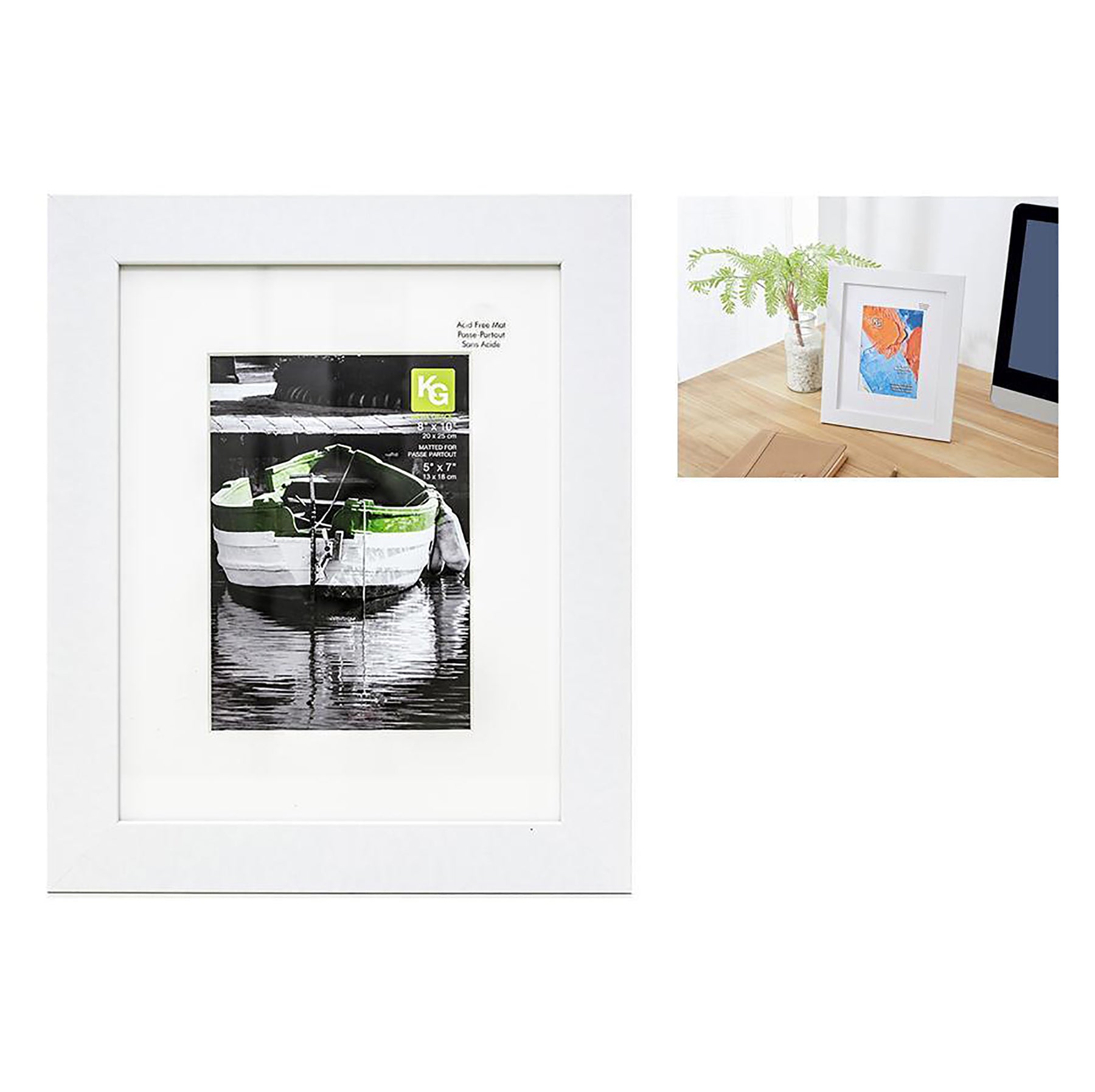 KG Langford White Wood Frame 8x10in Photo 5x7in