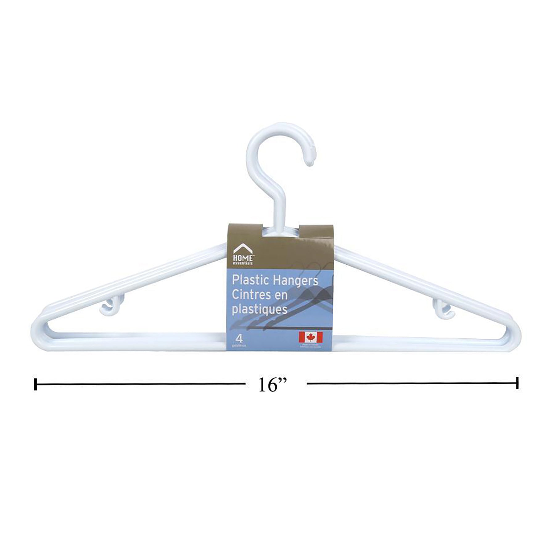 Home Essentials 4 White Hangers Plastic 16in