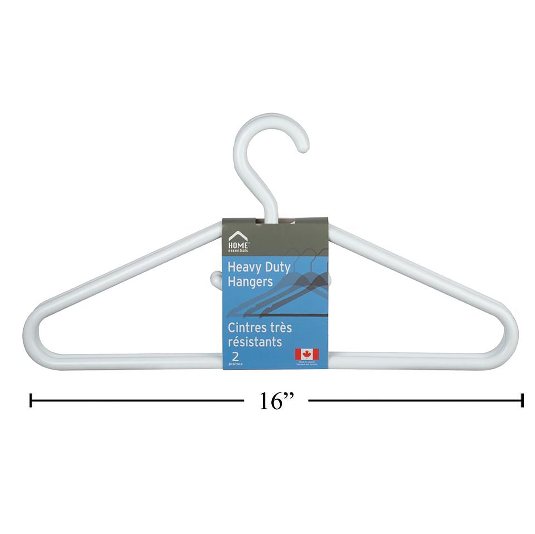 Home Essentials 2 Heavy Duty White Hangers  Plastic  16in