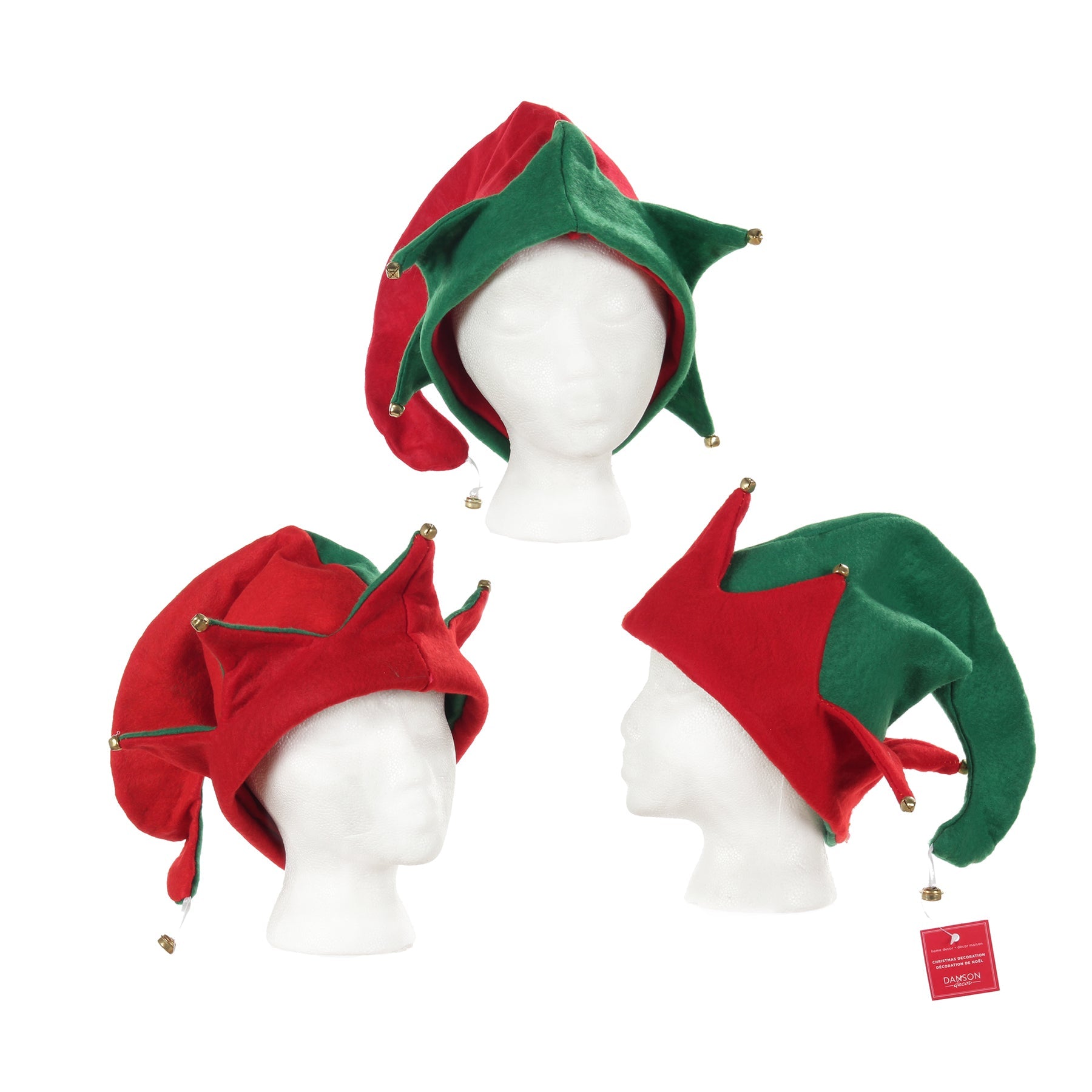 Christmas Felt Elf Hat Red and Green 17.5in