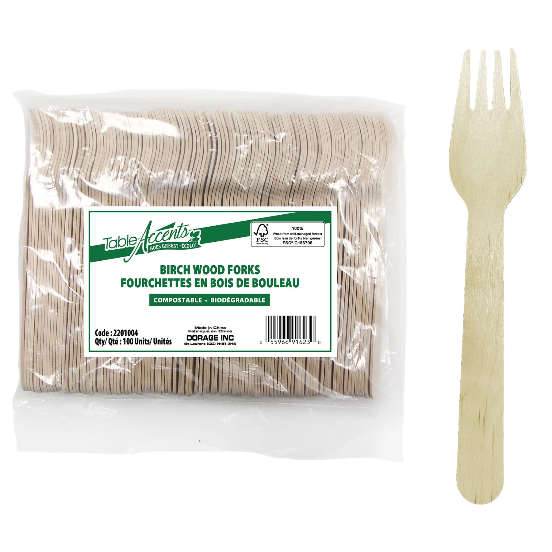Table Accents 100 Birch Wood Forks Compostable 6.25in