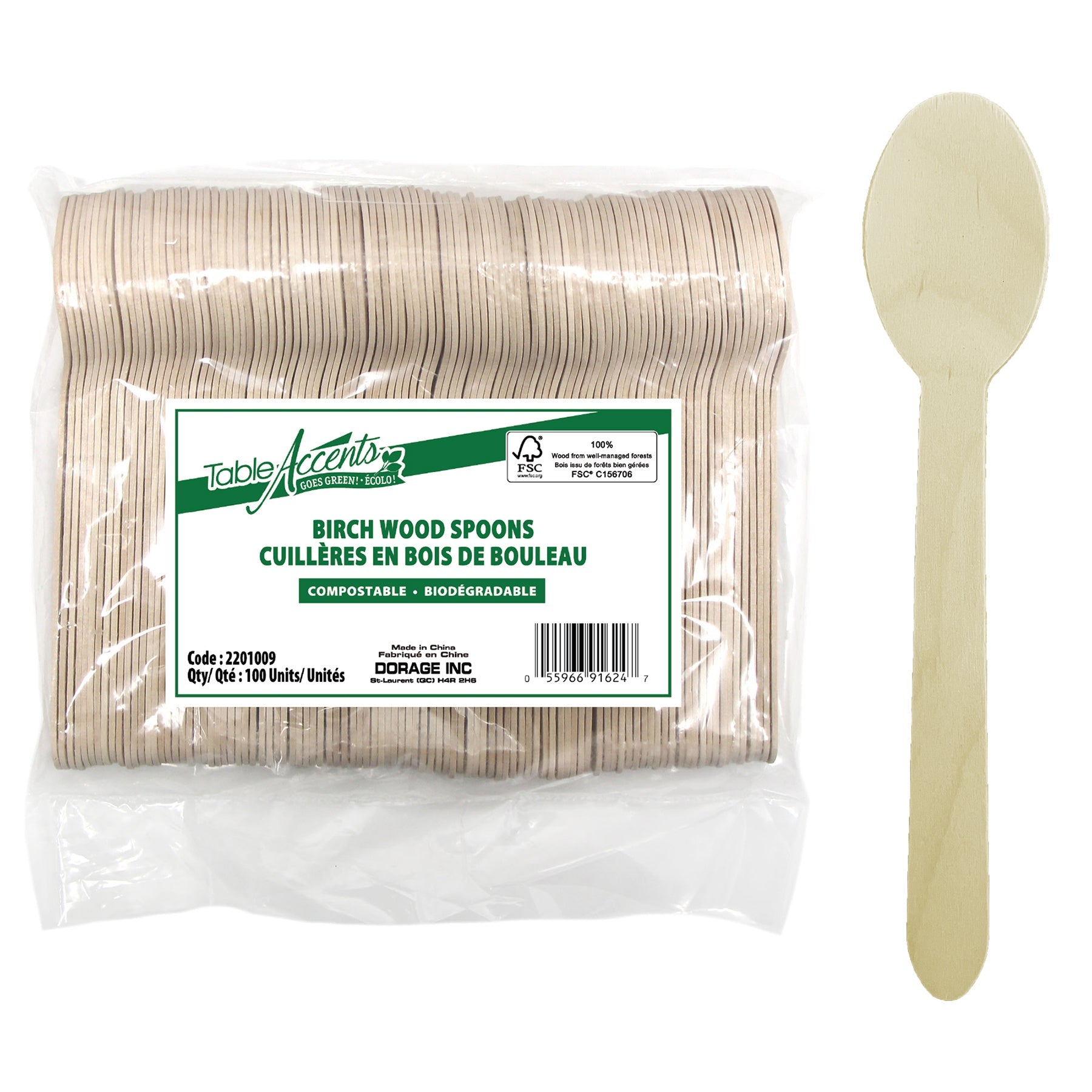 Table Accents 100 Birch Wood Spoons Compostable 6.25in