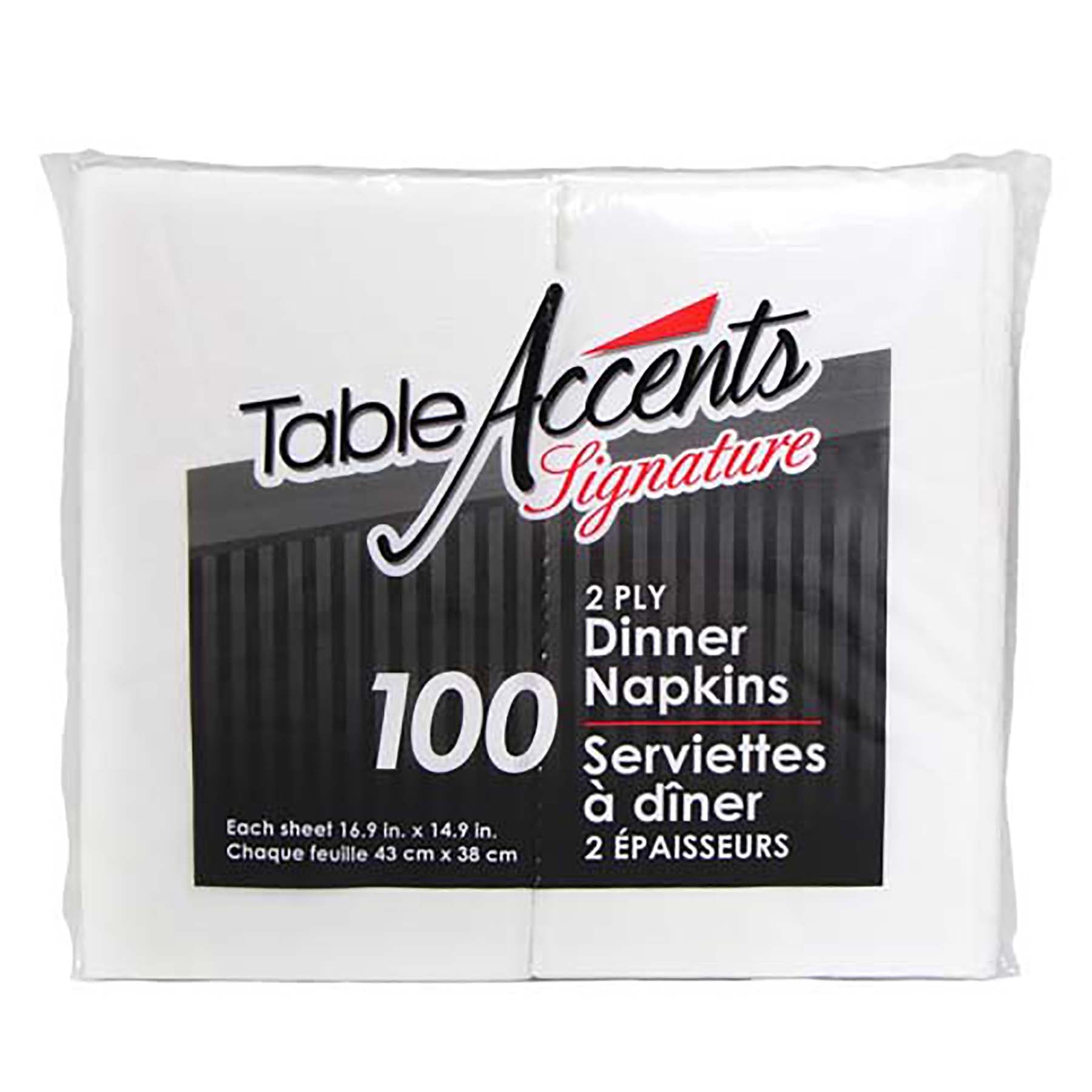 Table Accents 100 White Dinner Napkins 2 Ply 16.9x14.9in