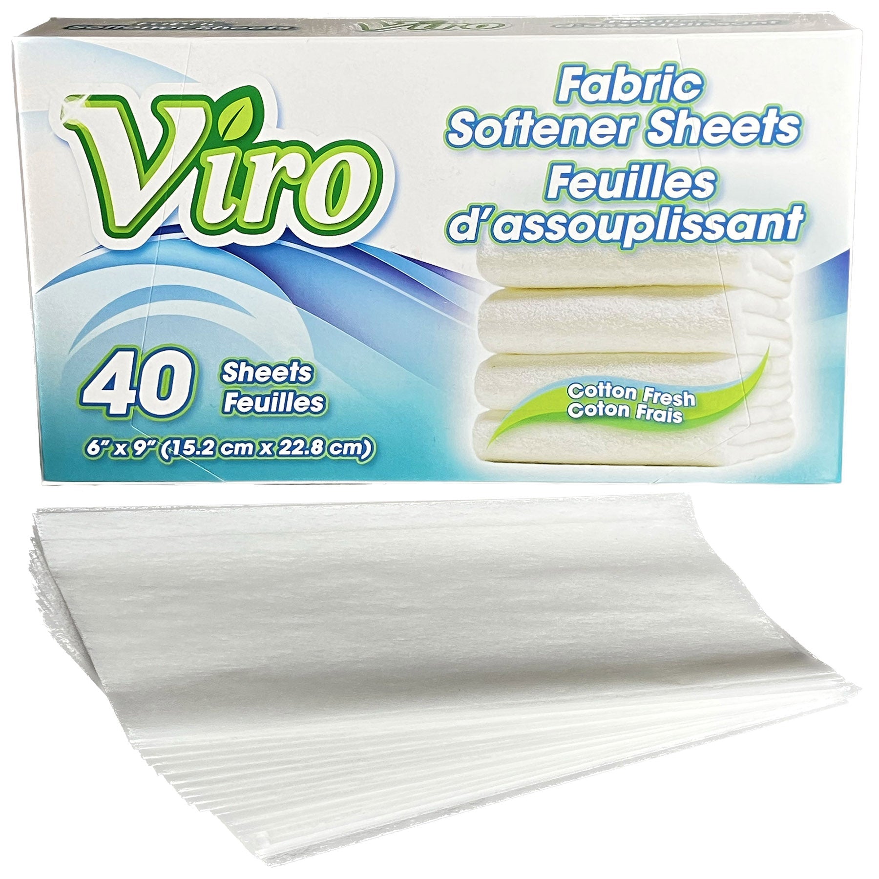 Viro 40 Fabric Softener Sheets  Cotton Fresh 6x9in