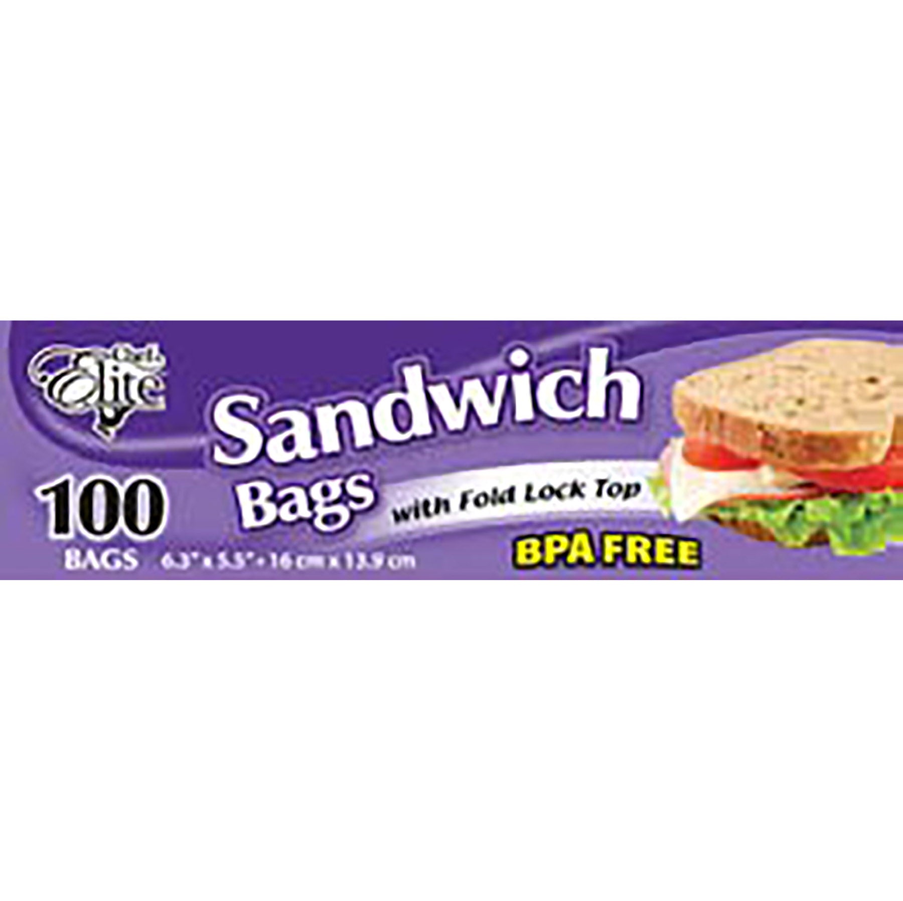 Chef Elite 100 Sandwich Bags with Fold Lock Top 6.3x5.5in