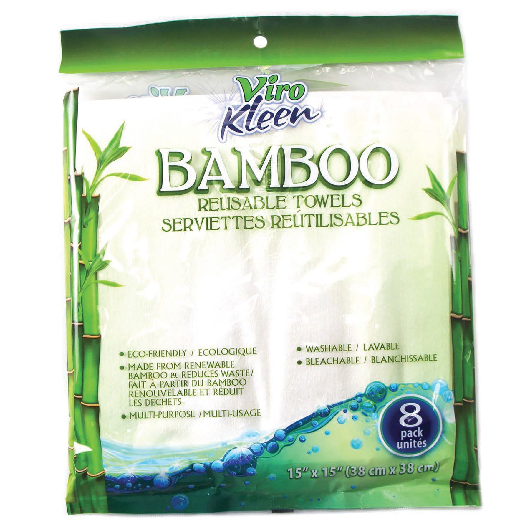 Viro Kleen 8 Reusable Bamboo Towels 15x15in
