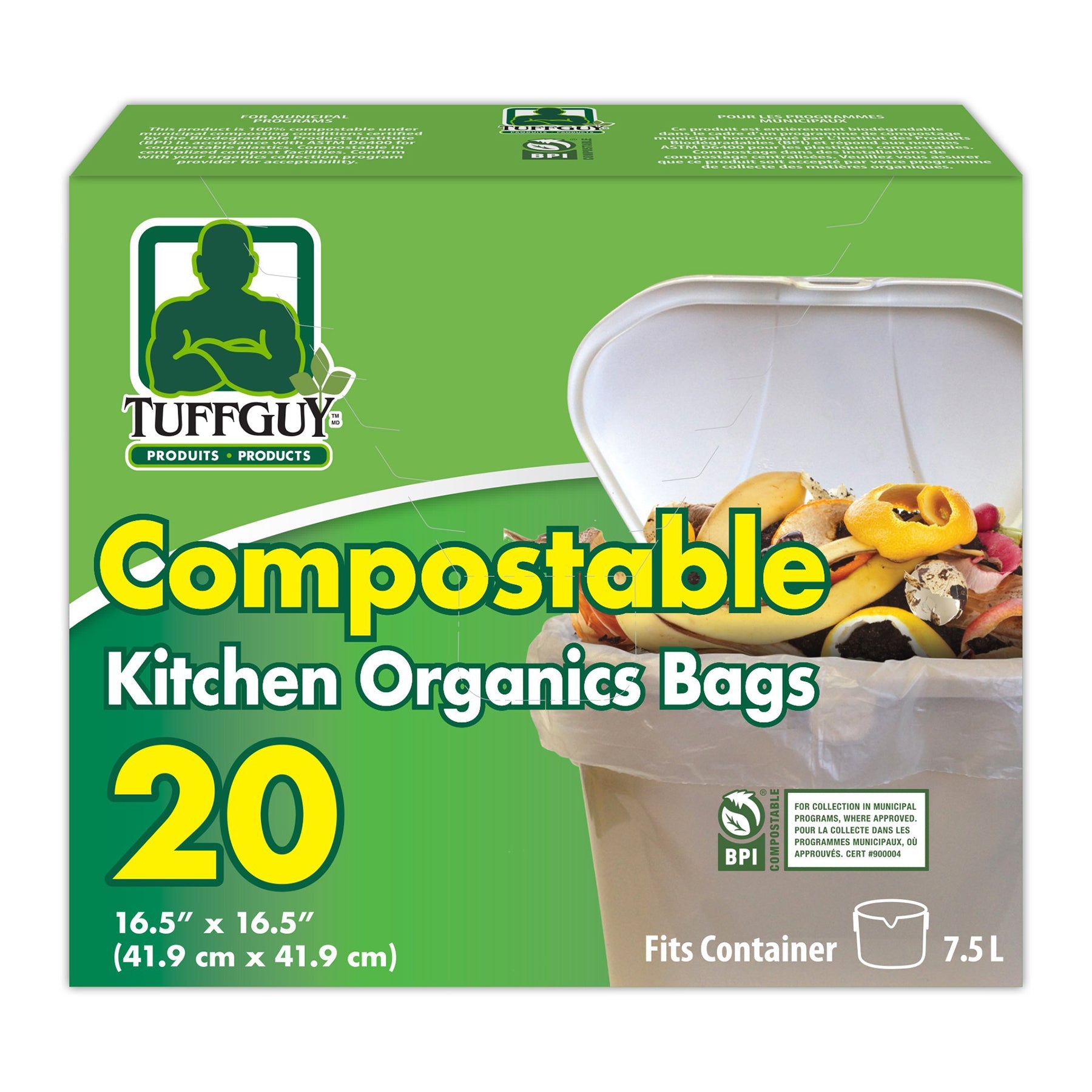 Tuff Guy 20 Kitchen Organics Bags Compostable 16.5x16.5in 