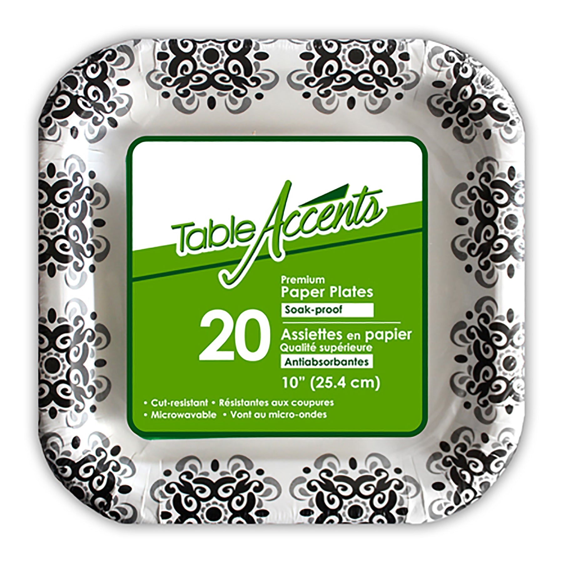 Table Accents 20 Printed Square Paper Plates 10in