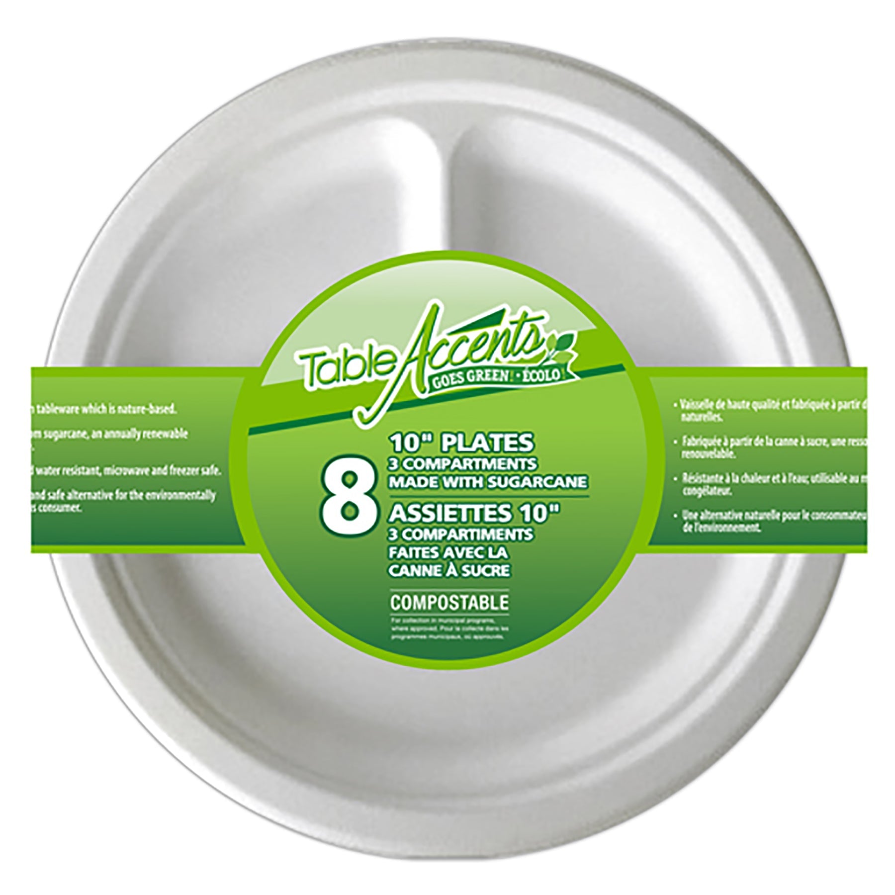 Table Accents 8 Plates Compostable 3 Compartments 10in