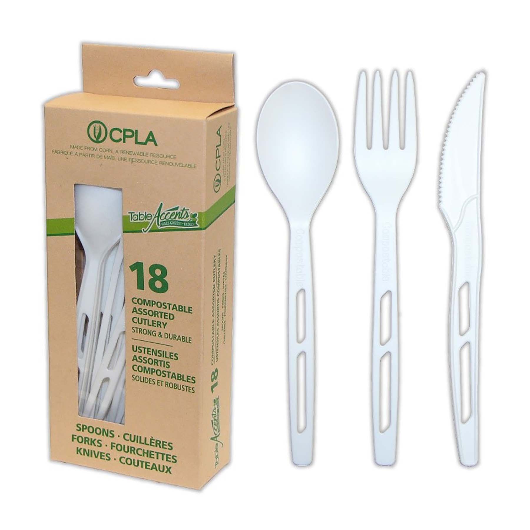 Table Accents 18pcs Compostable Cutlery Made from Corn 6.25in