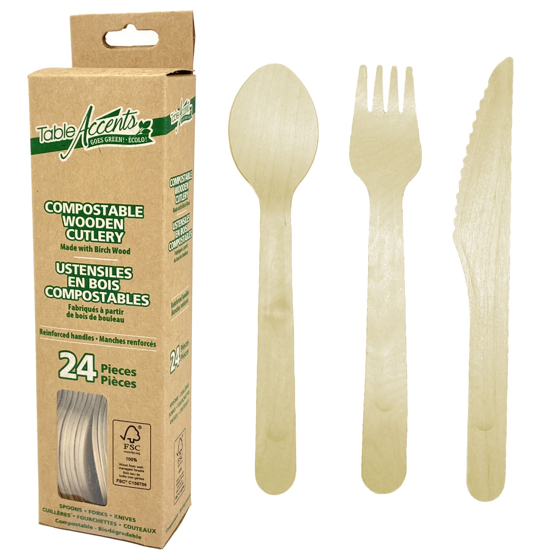 Table Accents 24pcs Compostable Wooden Cutlery 6.25in