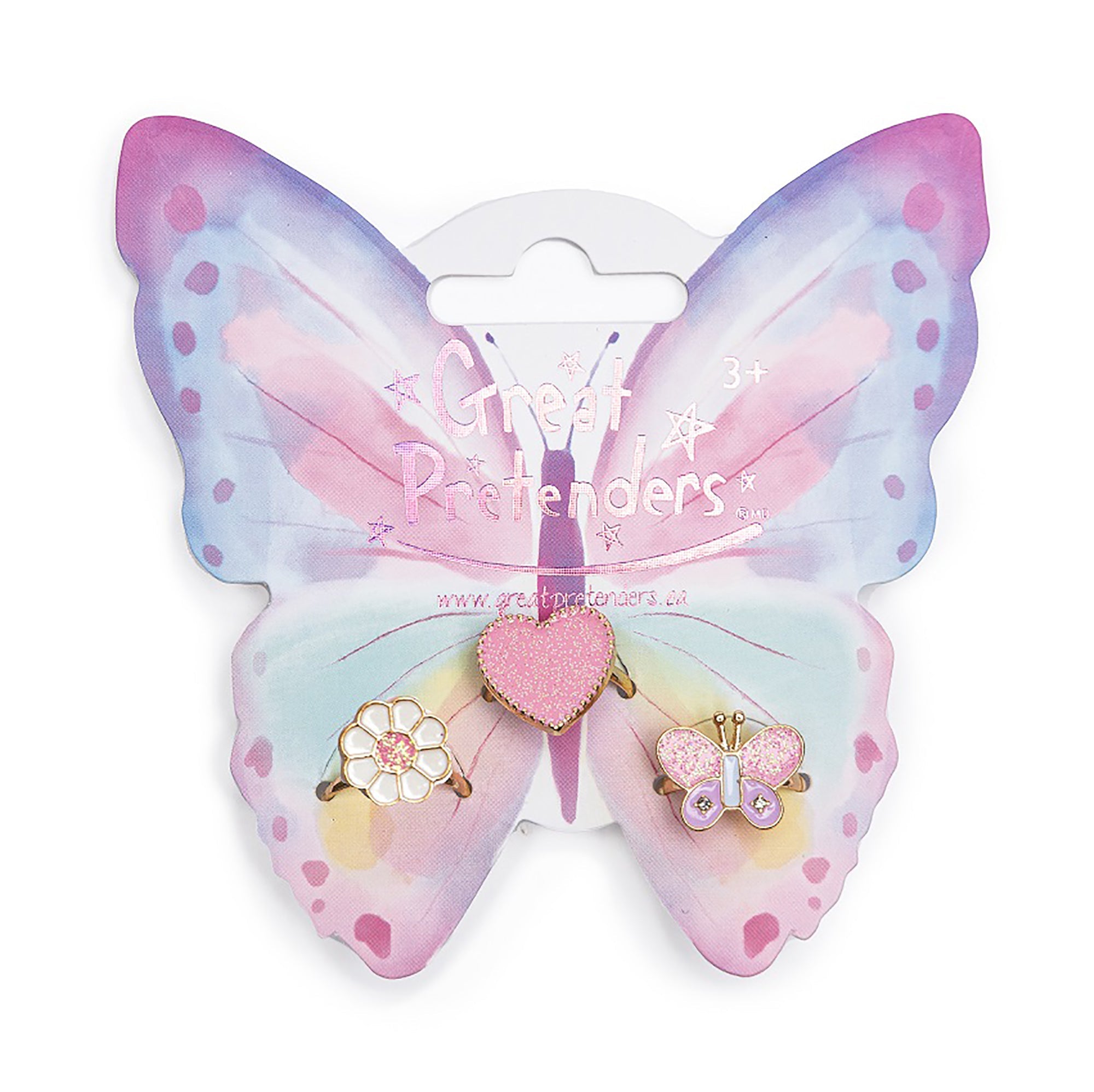 Kid's Jewelry 3pcs Wonderland Ring Set Flower, Butterfly, Heart 