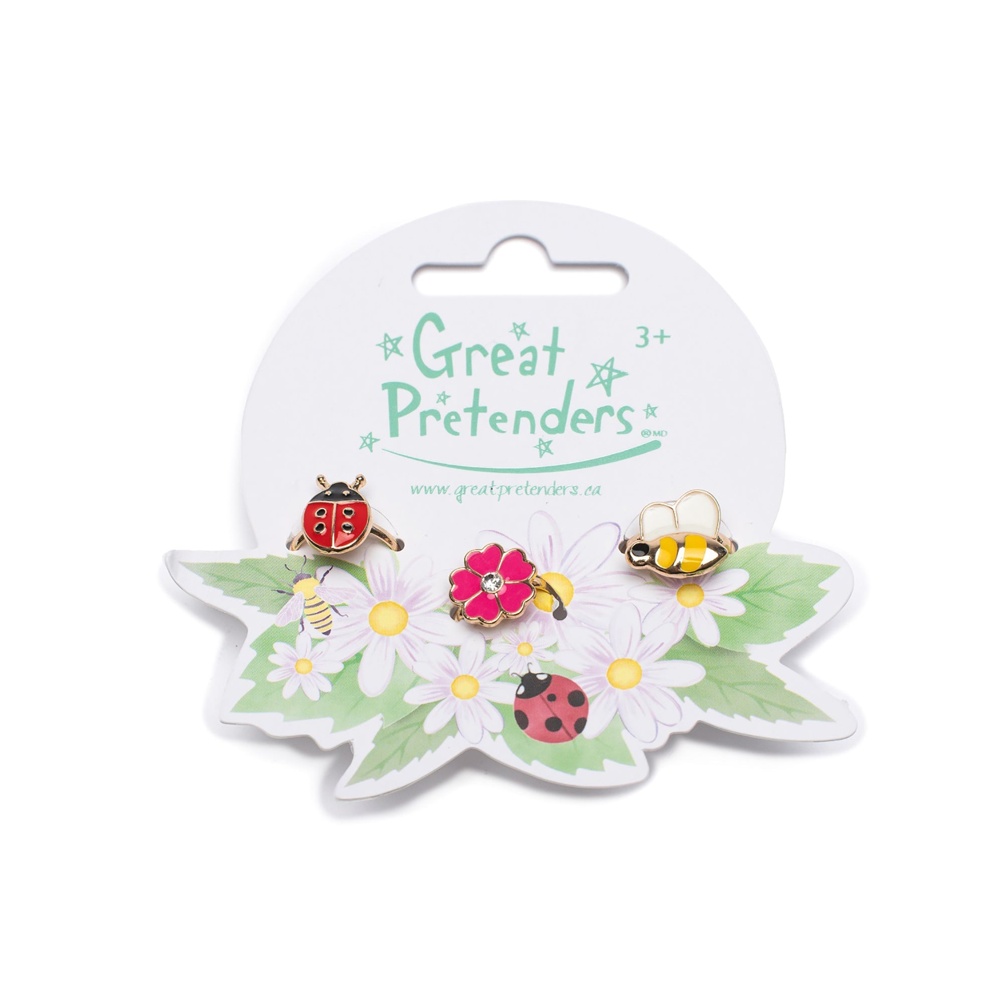 Kid's Jewelry 3pcs Ladybug Garden Ring Set Ladybug, Flower, Bee 
