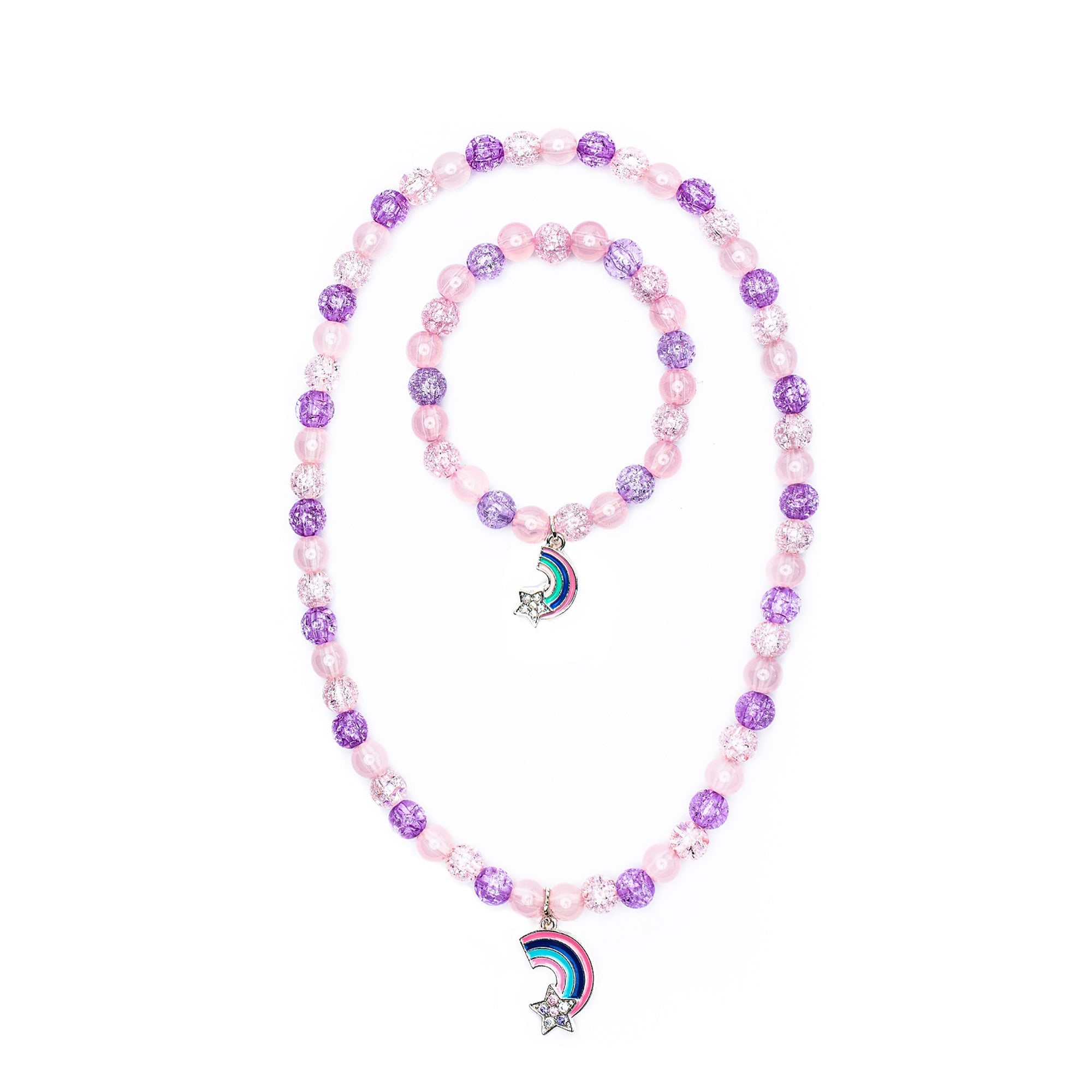 Kid's Jewelry Purple Rainbow Necklace and Bracelet Set