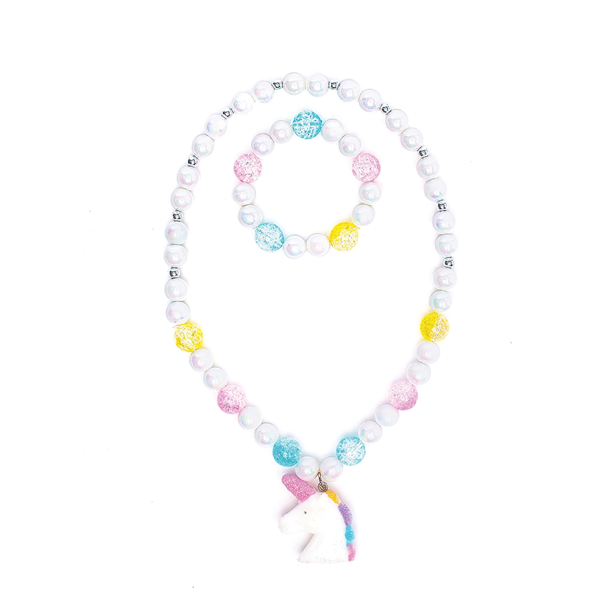 Kid's Jewelry White Unicorn Necklace and Bracelet Set