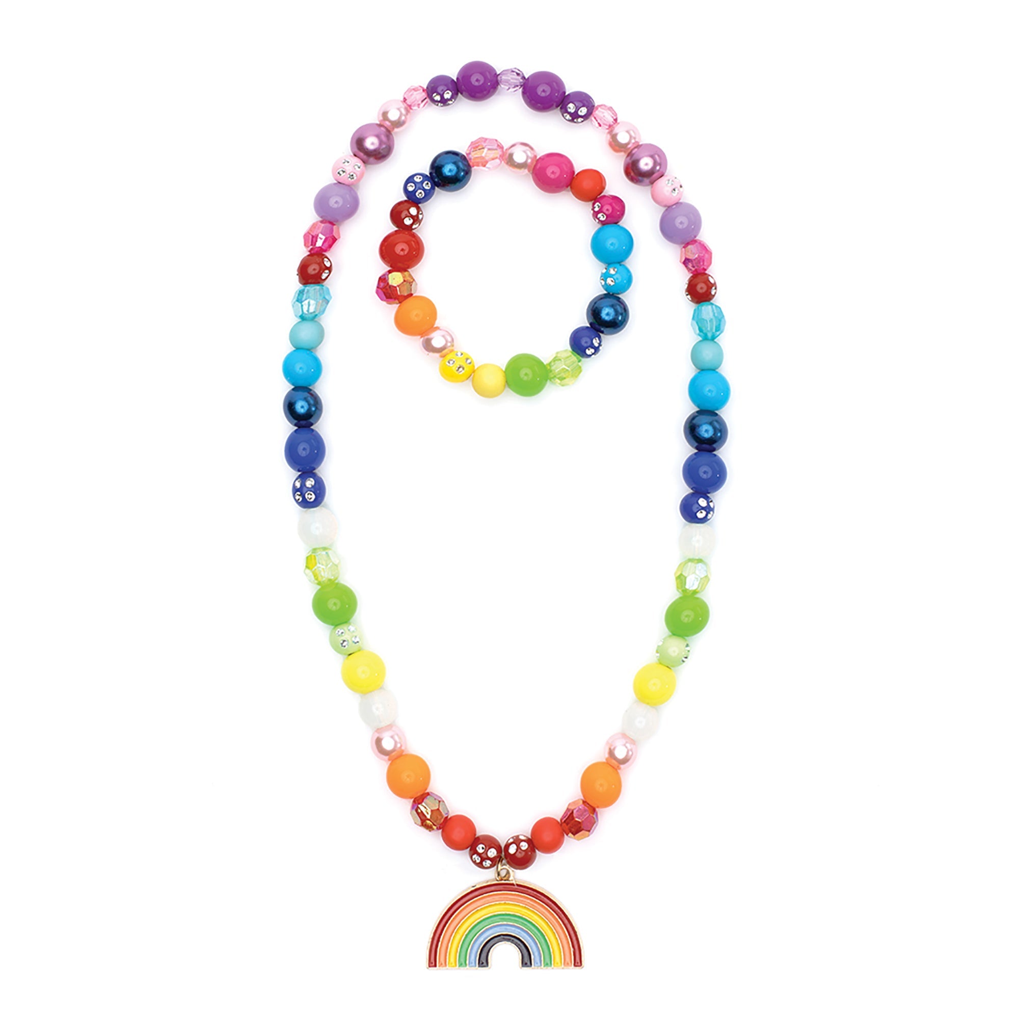 Kid's Jewelry Double Rainbow Necklace and Bracelet Set