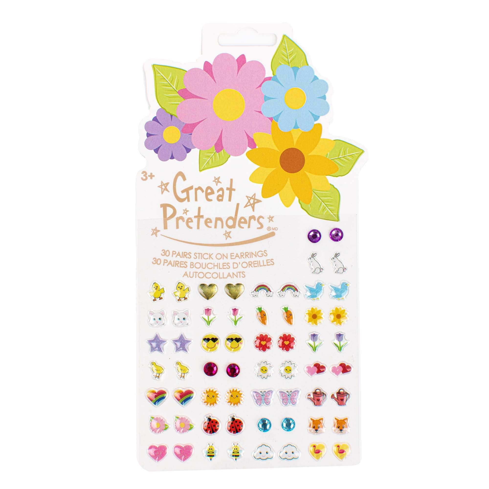 Kid's Jewelry 30 Pairs Sticker Earrings Spring Flowers