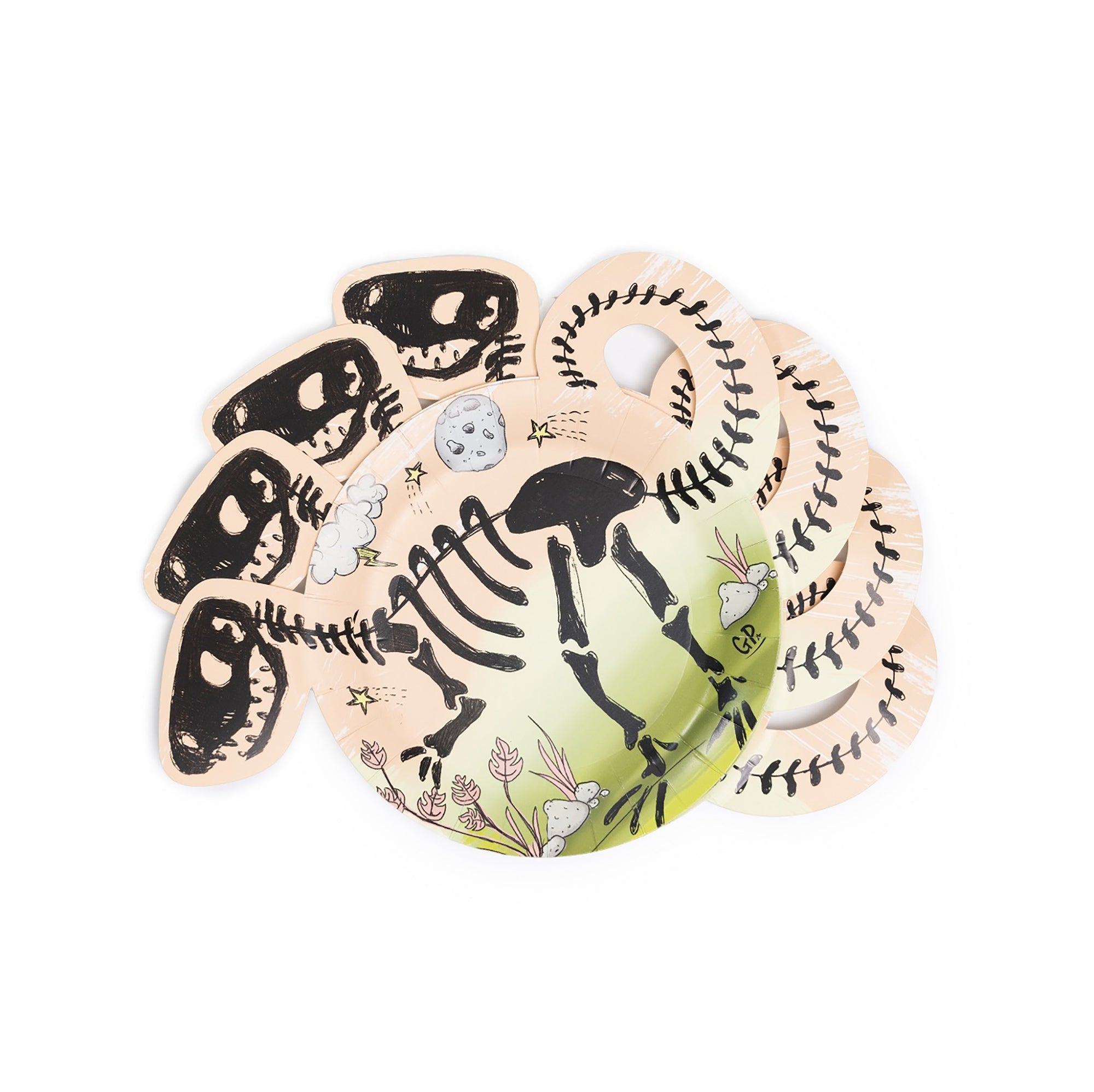 Dinosaur 8 Round Paper Plates with Head and Tail 7in