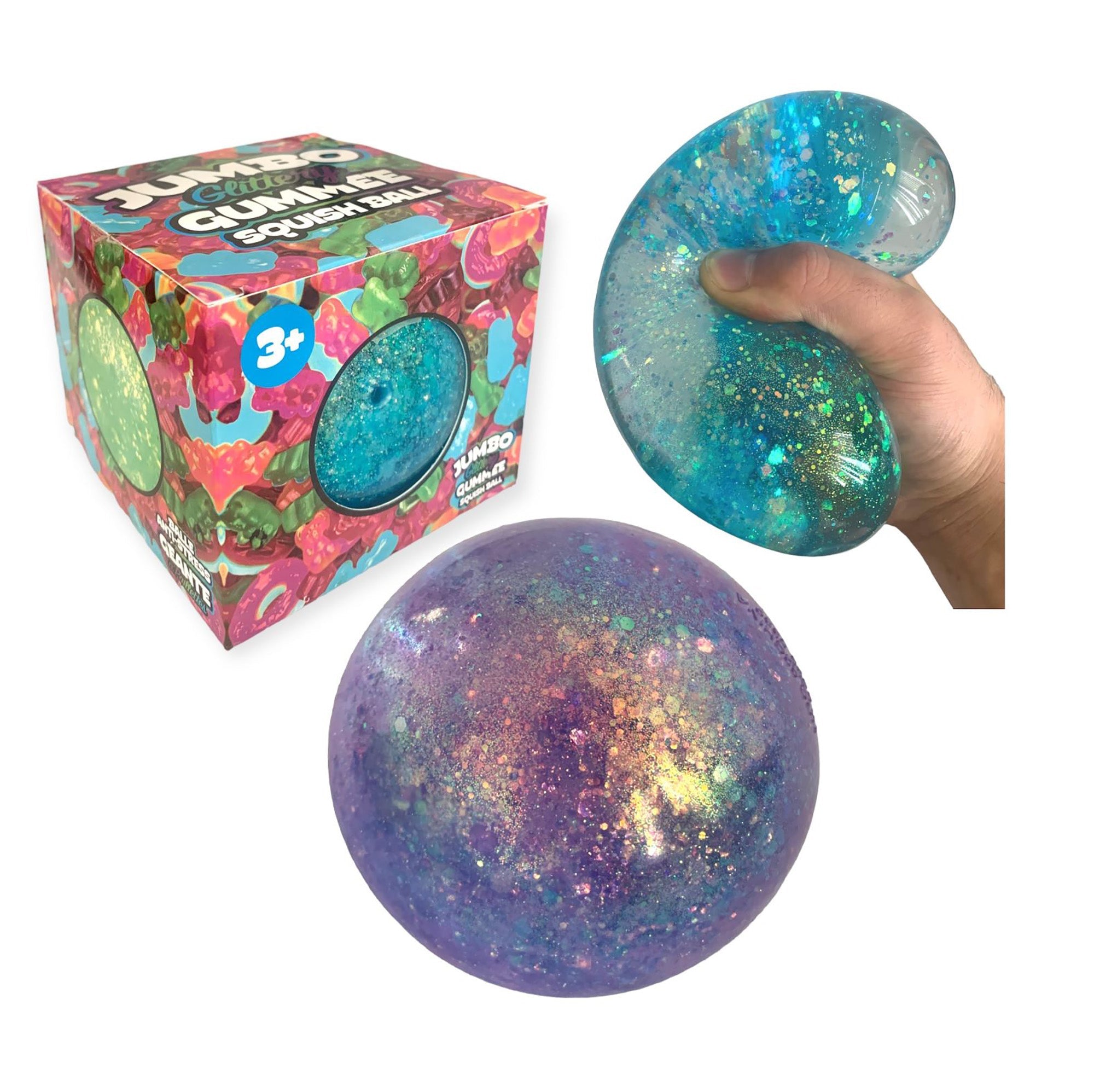 Jumbo Glittery Squish Ball 3.5in dia.  3+