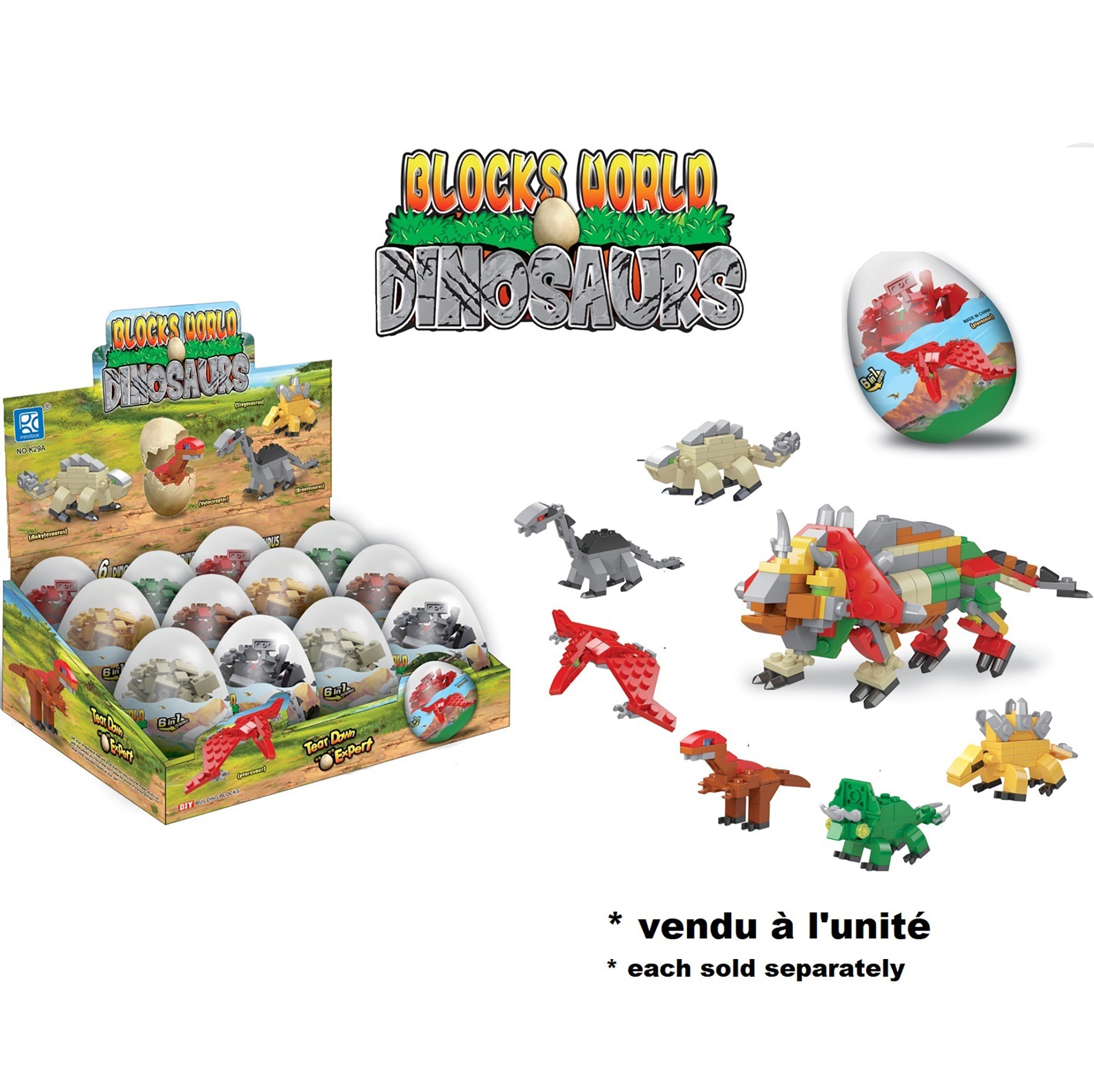 29-34pcs Dinosaurs 6in1 Building Blocks 2.5in Capsule   6+