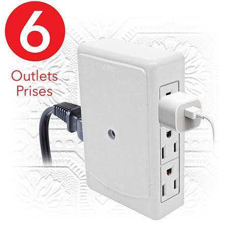 elink Grounded Multi Wall Tap with Side Entry - 6 Outlets 4.75x3x1.5in