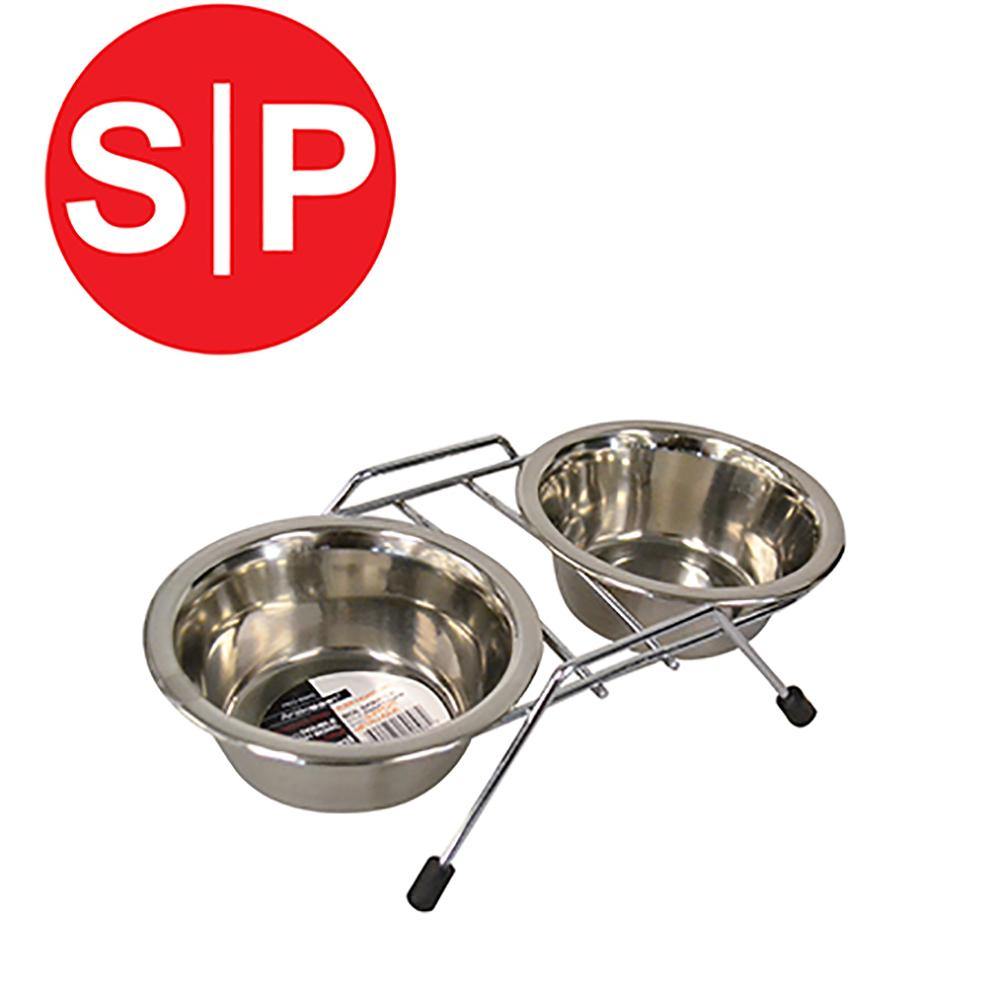 Small Stainless Steel Double Feeding Bowls - Dollar Max Depot