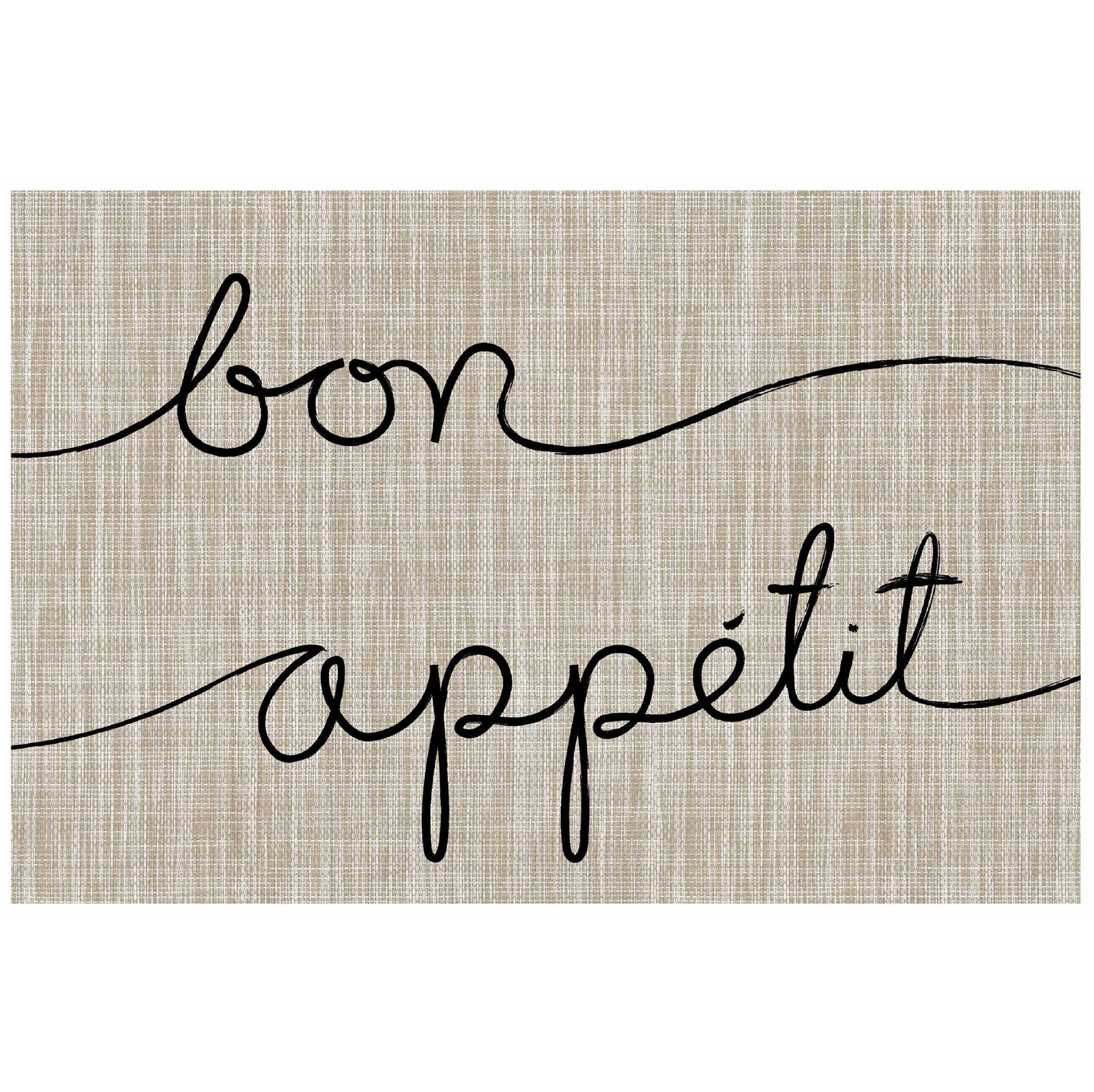 Bon Appétit Beige Textaline Placemat with Black Writing 17.75x11.75in